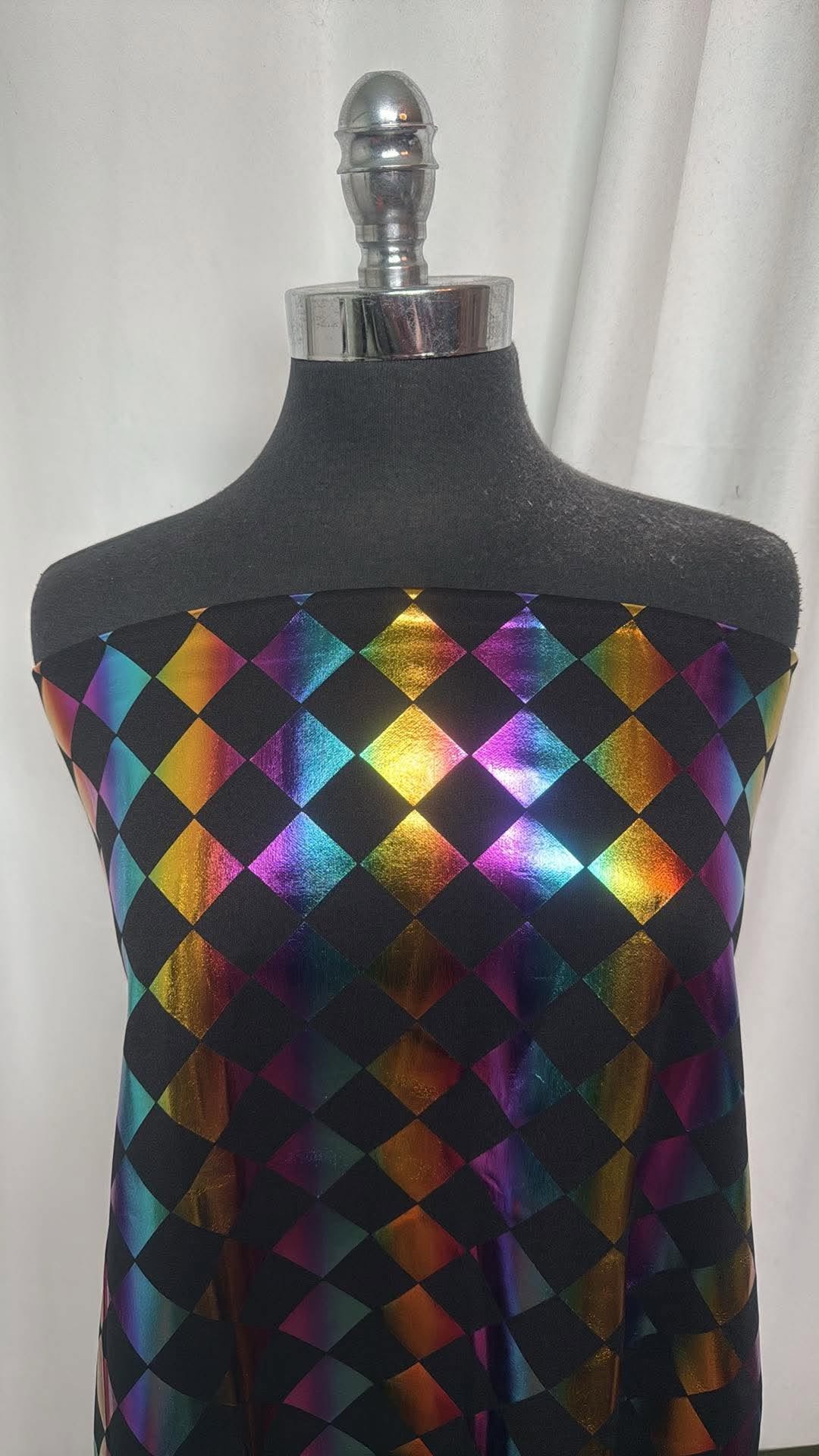 Black w/Rainbow Foil Diamonds - Scuba - 2 Yard Cut