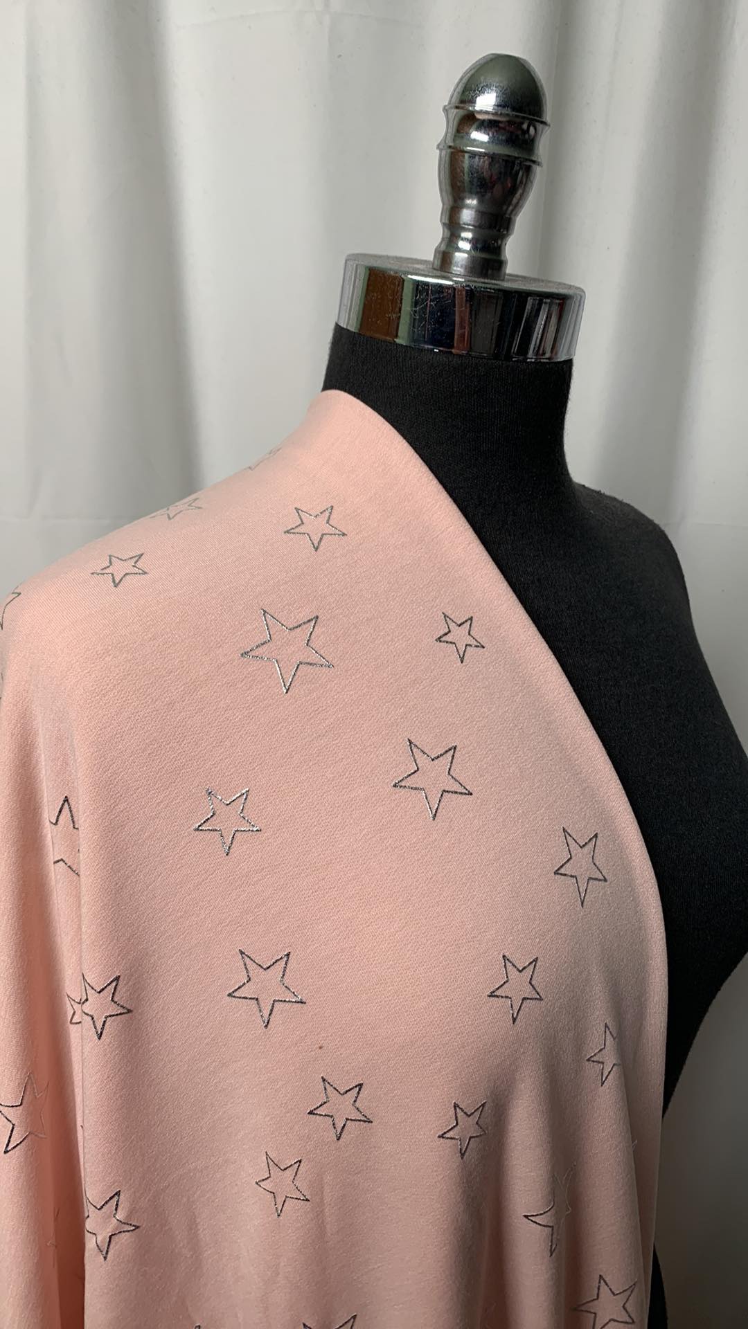 Blush w/Foil Stars - Poly/Rayon/Spandex French Terry - 2 Yard Cut