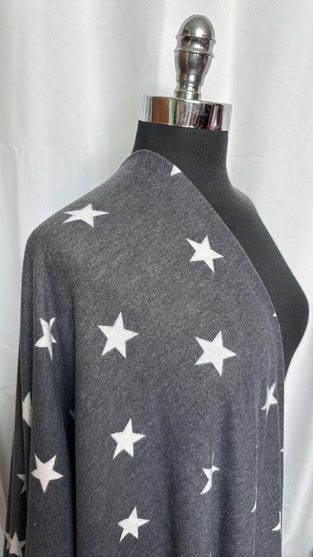 Grey/White Star - Brushed Hacci Sweater Knit - 2 Yard Cut