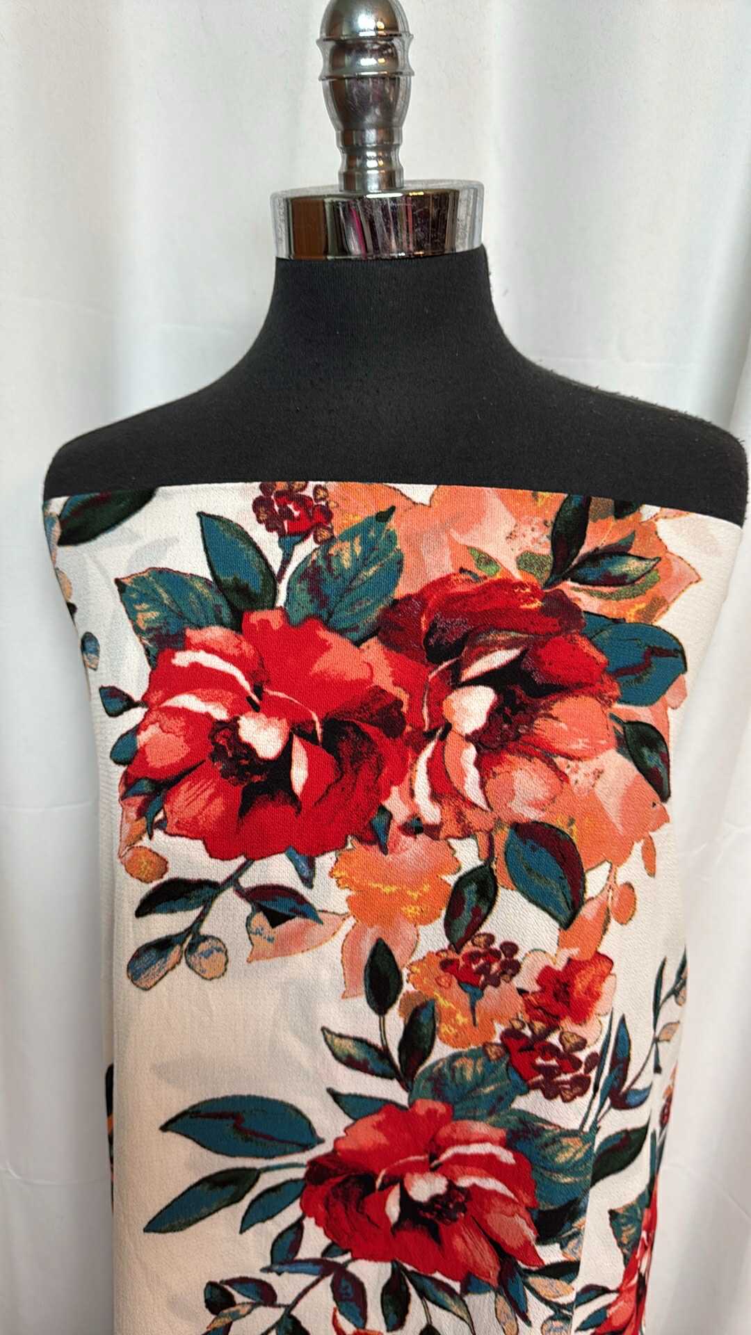 Ivory Floral - Bubble Crepe 100% Poly Woven - 2 Yard Cut