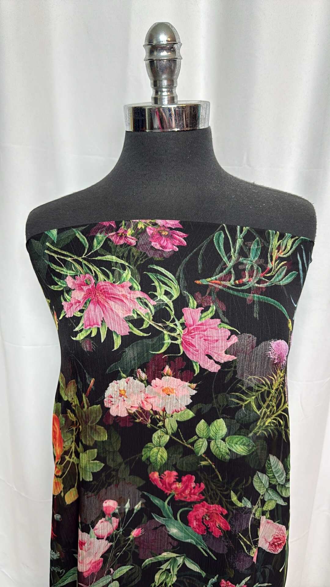 Black Mixed Floral - Crinkle Chiffon - 2 Yard Cut