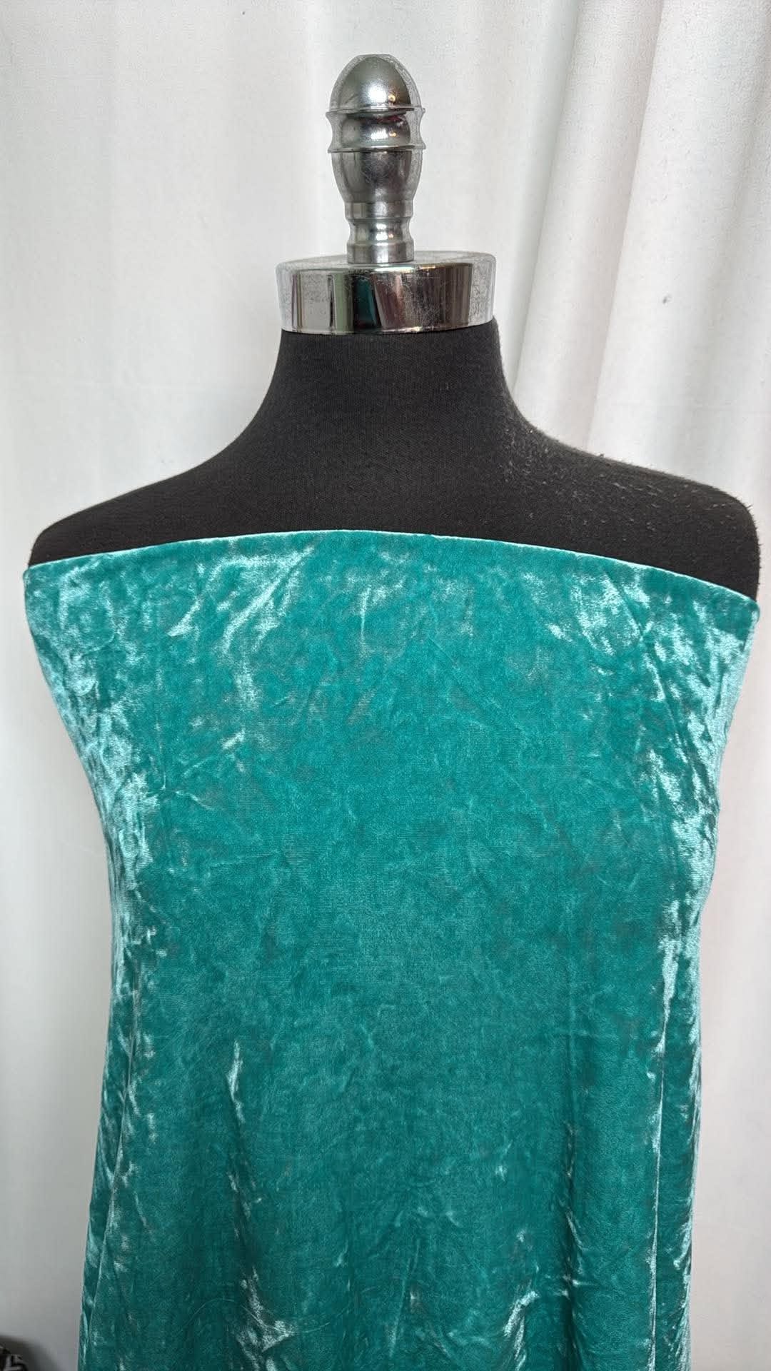 Turquoise - Crushed Stretch Velvet - 2 Yard Cut