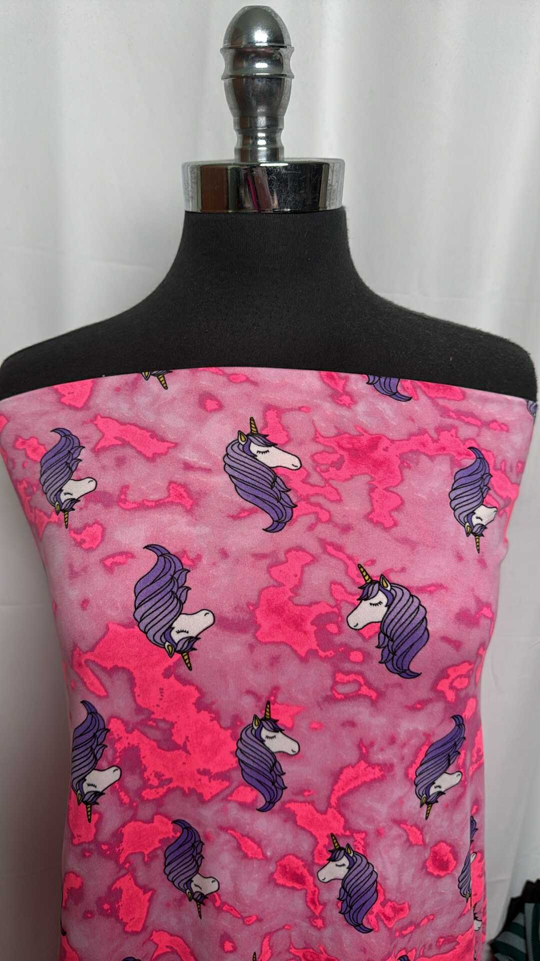 Pink Tie Dye Unicorns - Double Brushed Poly Spandex - 2 Yard Cut