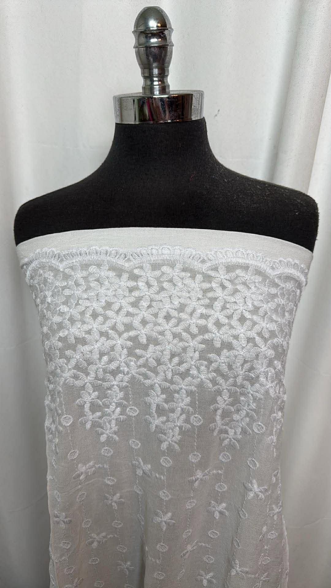 Embroidered Ivory Floral - Double-Border Rayon Woven - 2 Yard Cut