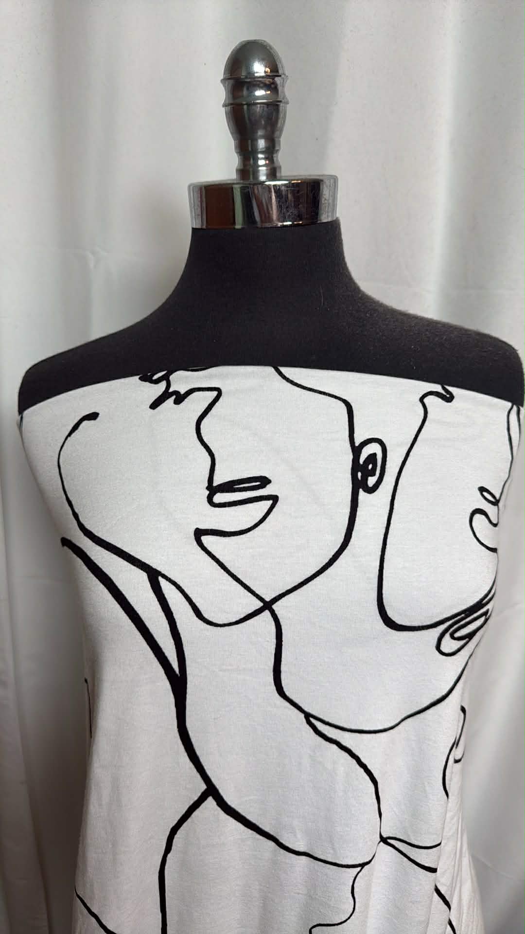 White Lined Faces - Bamboo/Cotton/Spandex - 2 Yard Cut