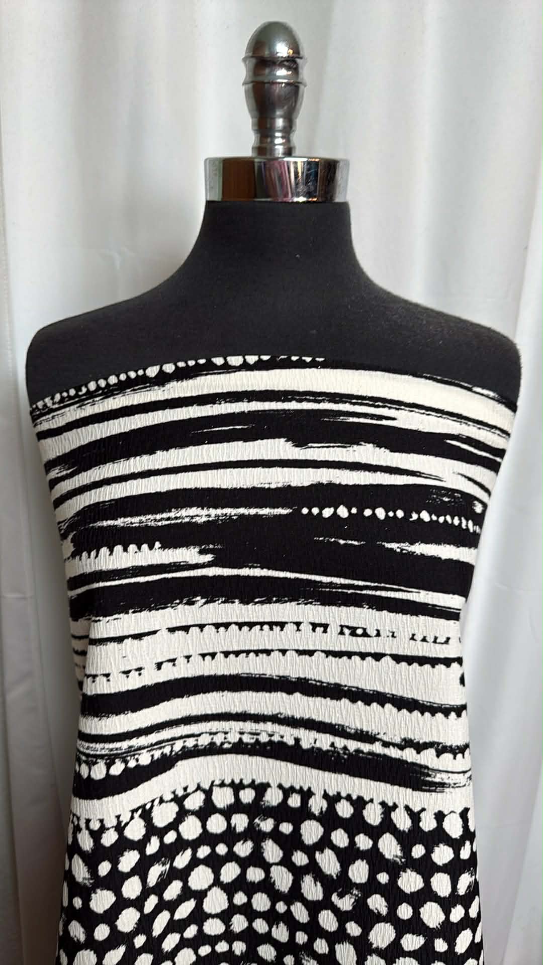 Black/Ivory Stripe/Dot - Heavy Textured Poly Woven - 2 Yard Cut