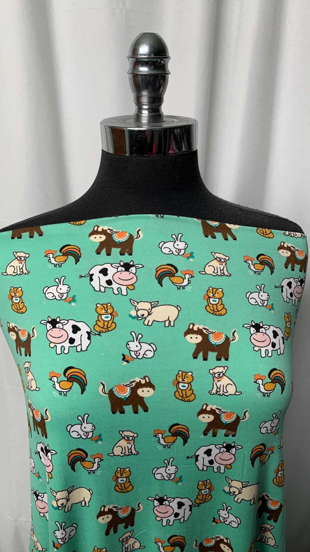 Mint Barnyard Friends - Double Brushed Poly Spandex - 2 Yard Cut