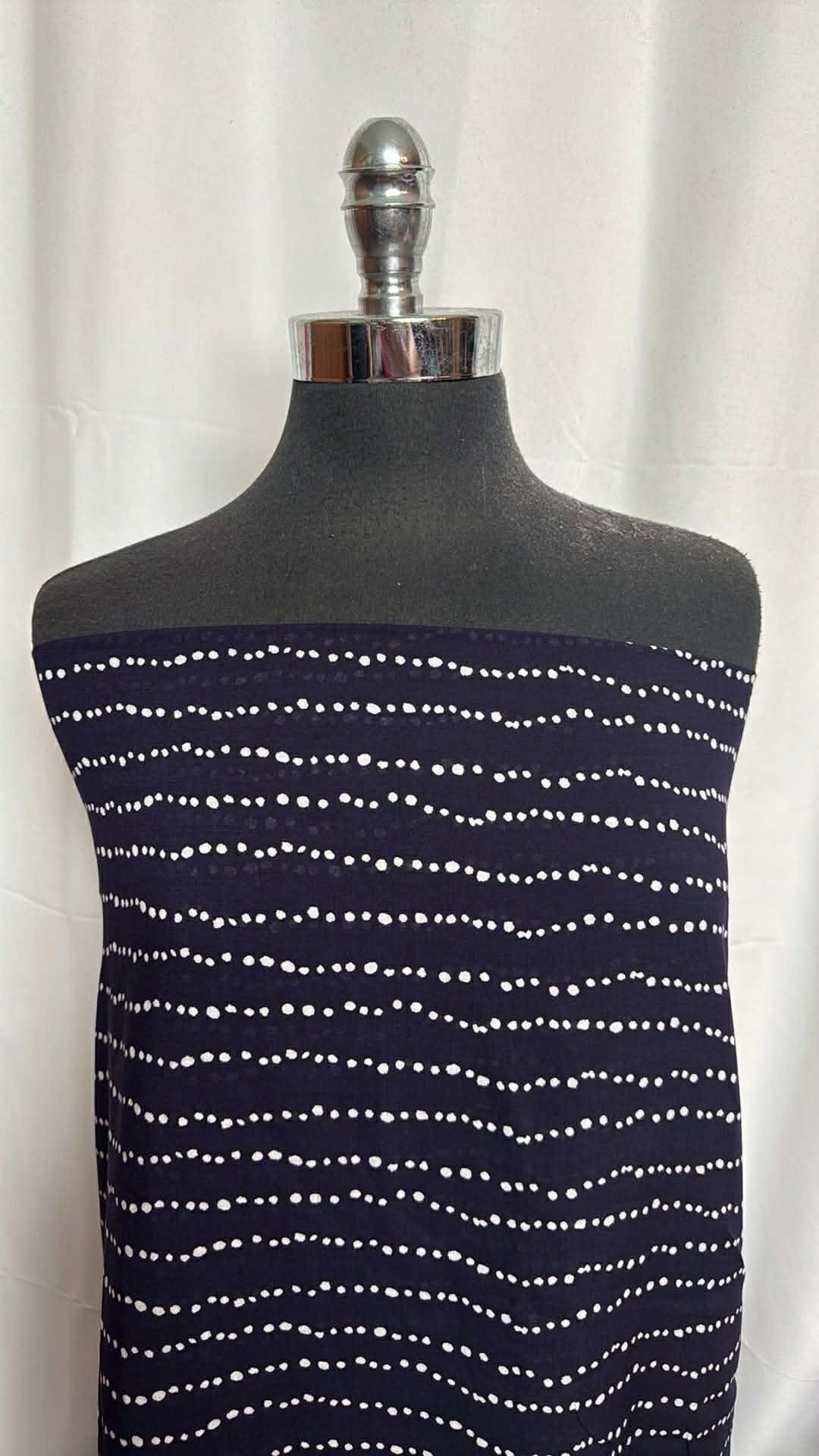 Navy/White Dot Stripes - Rayon Challis - By the Yard