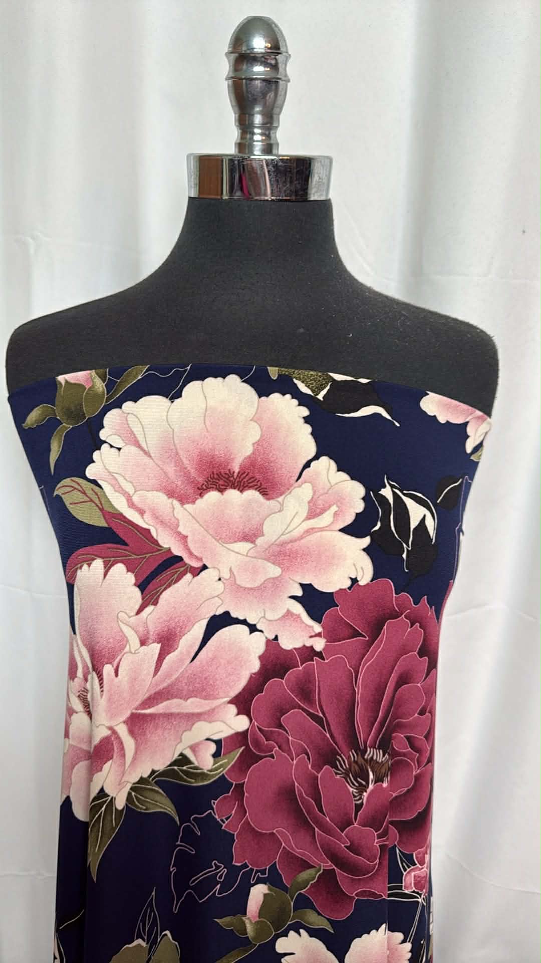 Large Floral on Navy - ITY - 3 Yard Cut