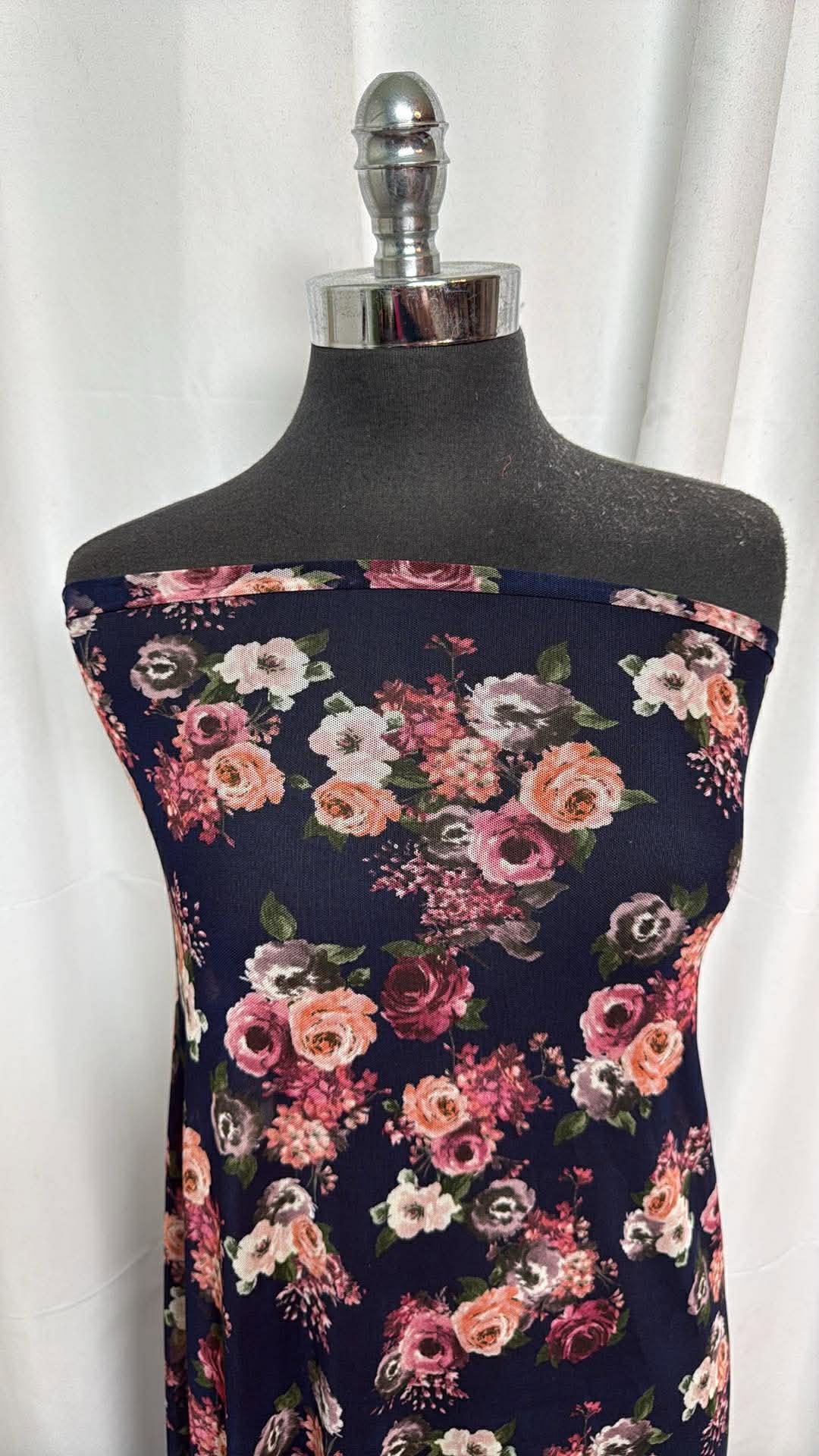 Navy Floral - Stretch Mesh - 2 Yard Cut