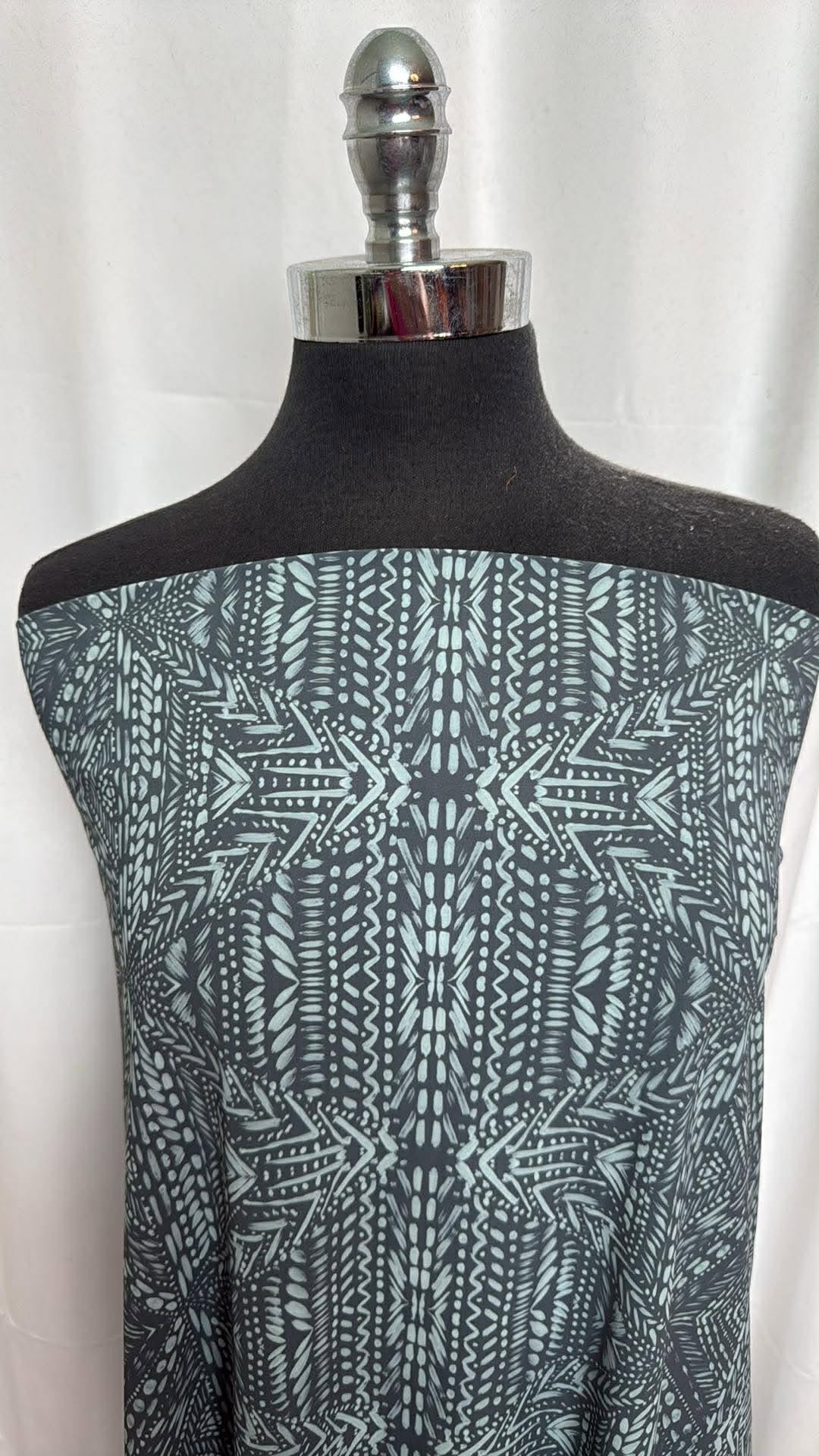 Charcoal/Mint Geo - Nylon/Spandex Swim - 2 Yard Cut