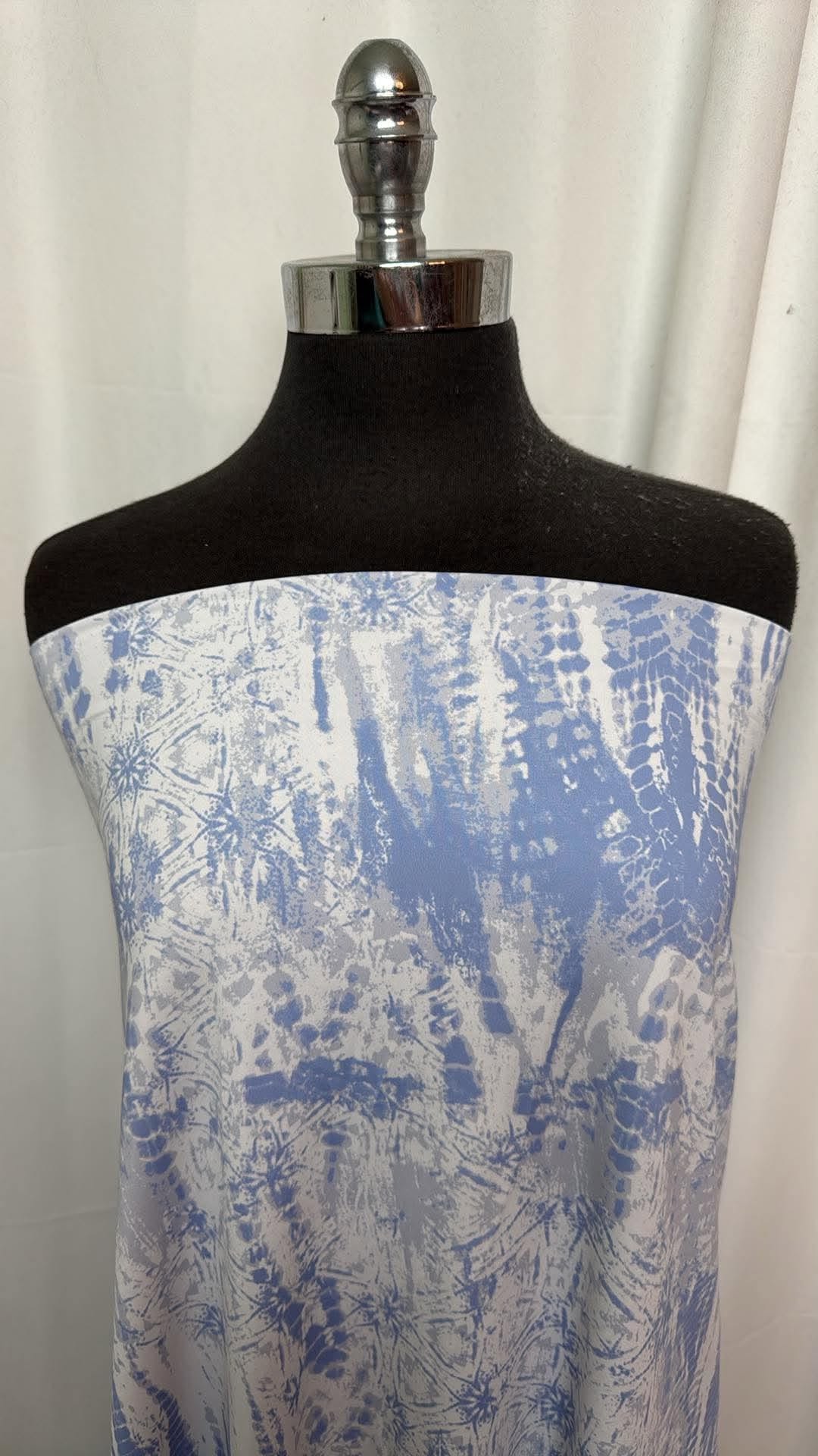 Ivory/Blue Abstract Tie Dye - Nylon/Spandex Swim- 2 Yard Cut