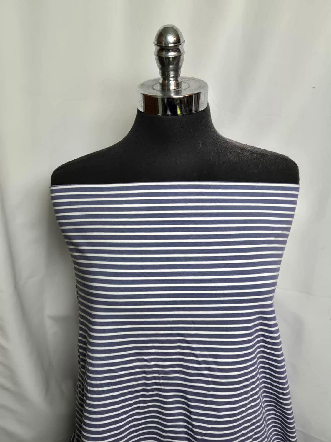 Denim/White - Organic Cotton/Spandex Stripes - 2 Yard Cut