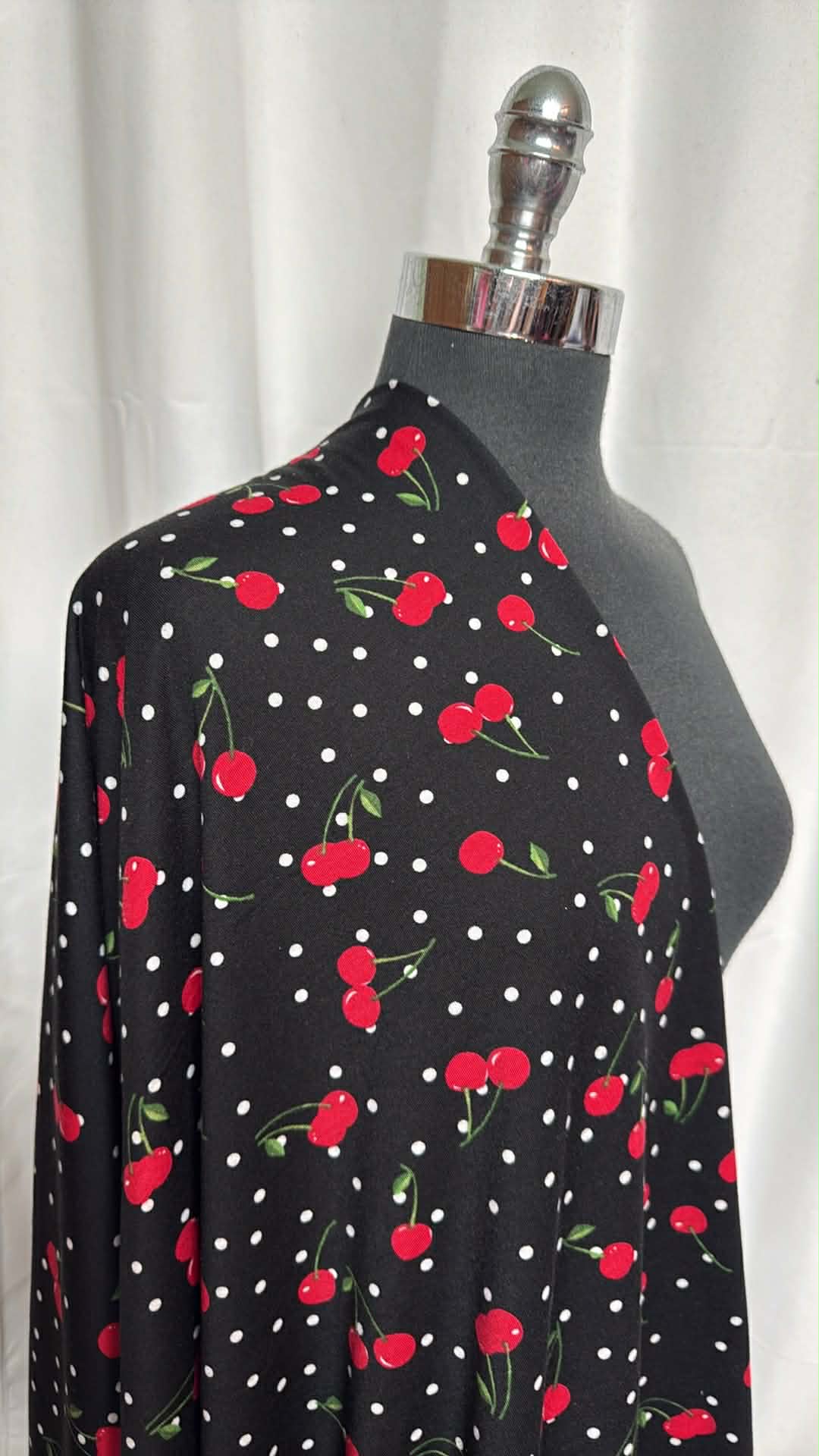 Black Cherries/Dots - PRS French Terry - 2 Yard Cut