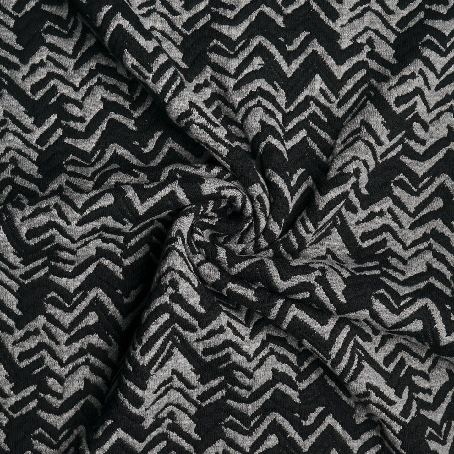 Black/Grey Chevron - Korean Heavy Jacquard Quilted Double Knit- By the Yard