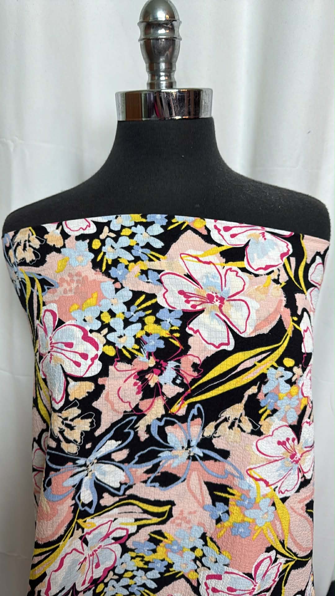 Pink/Black Floral - Breathable Poly Woven Crepe - 3 Yard Cut