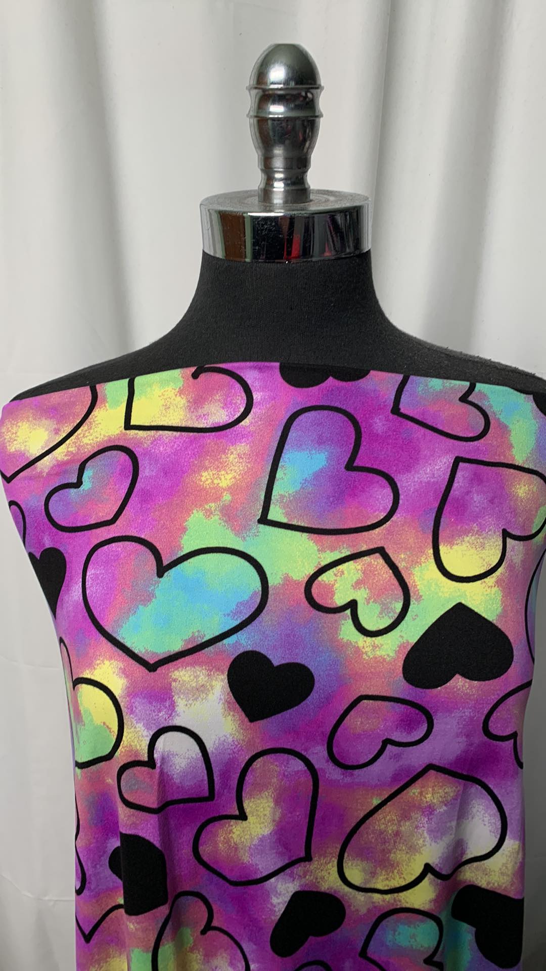 Purple Tie Dye/Hearts - Double Brushed Poly Spandex - 2 Yard Cut