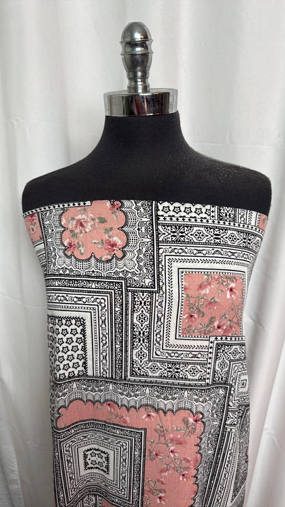 Geo/Floral Squares - Rayon Woven - 2 Yard Cut