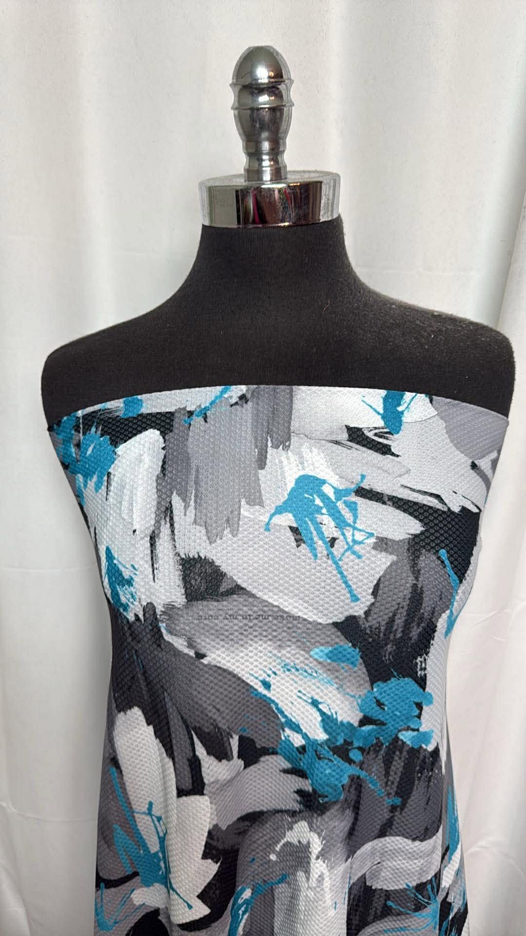 Blue/Grey Abstract - Top-Weight Textured Performance - 2 Yard Cut