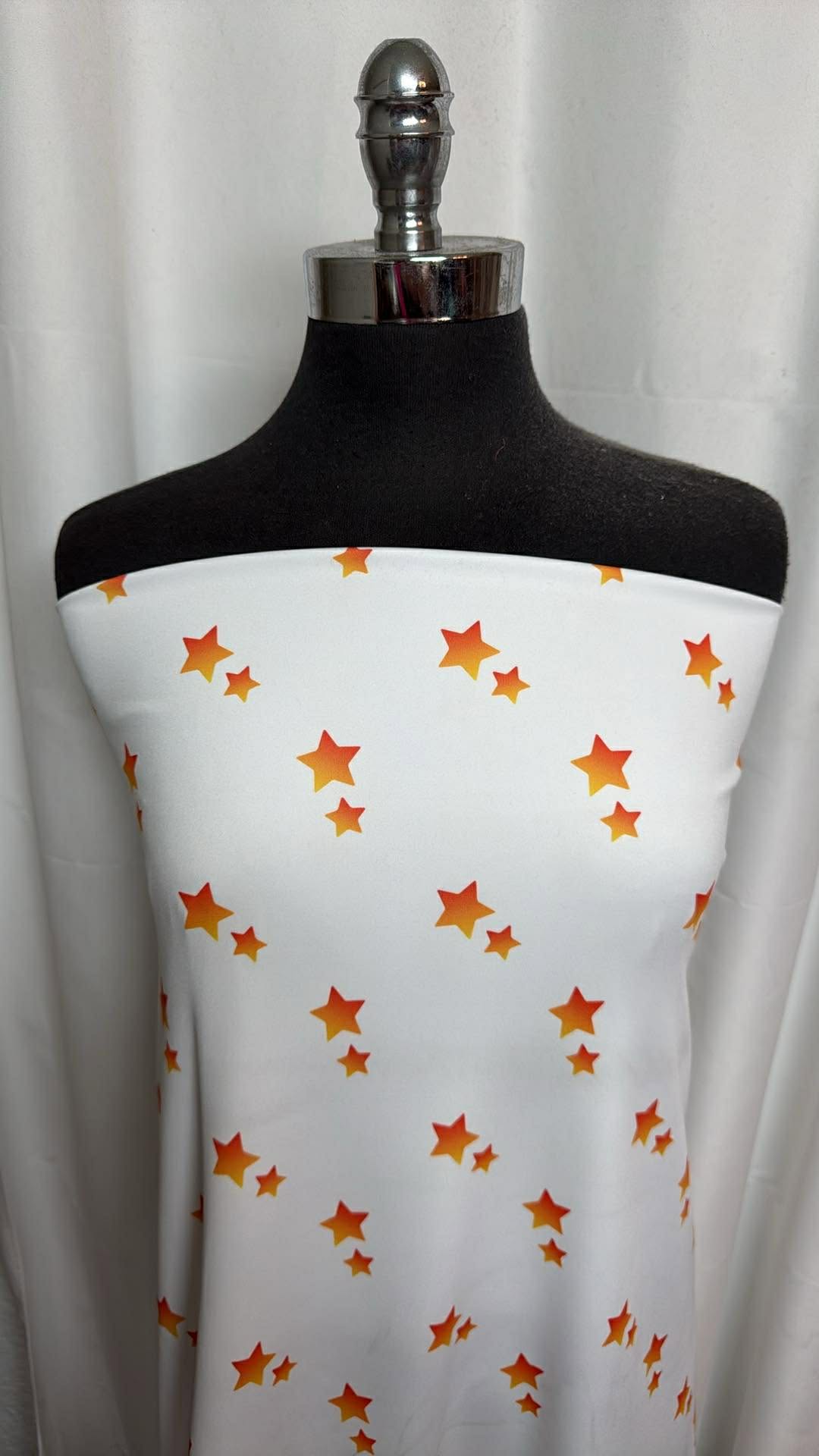 Orange Stars on White - Yoga Performance - 2 Yard Cut