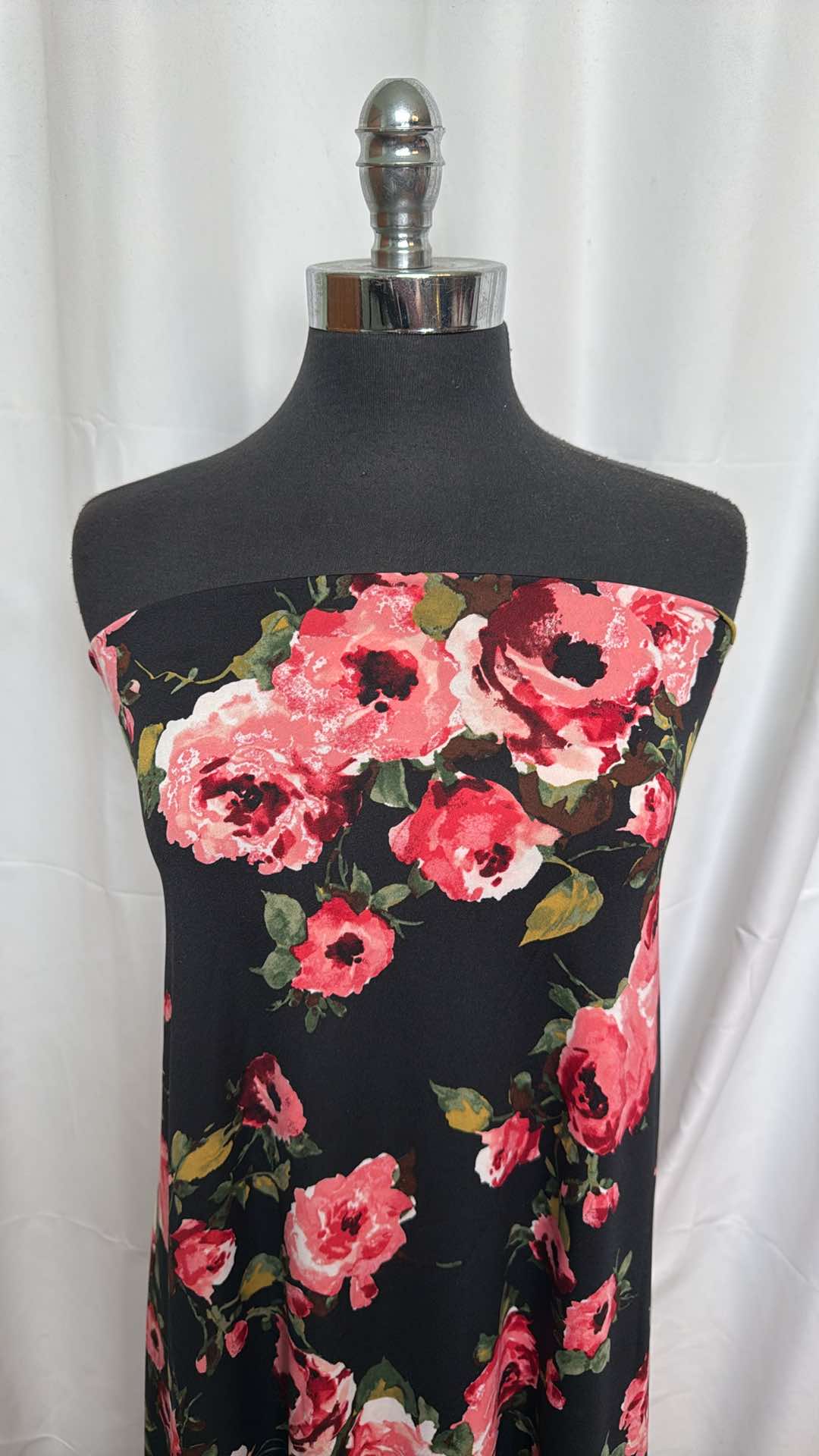 Black/Pink Floral - ITY - 2 Yard Cut