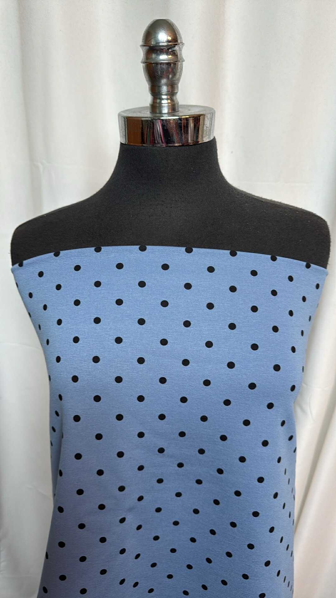 Blue w/Black Dots - Nylon Ponte - By the Yard