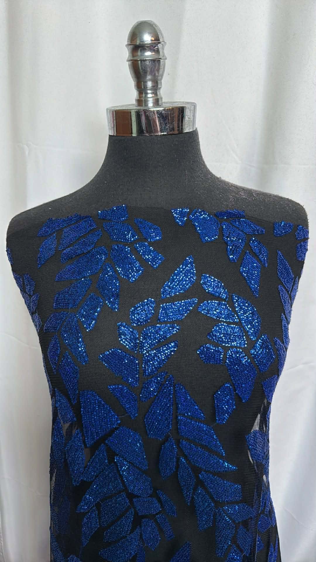 Blue Sequins on Black Tulle - 2 Yard Cut