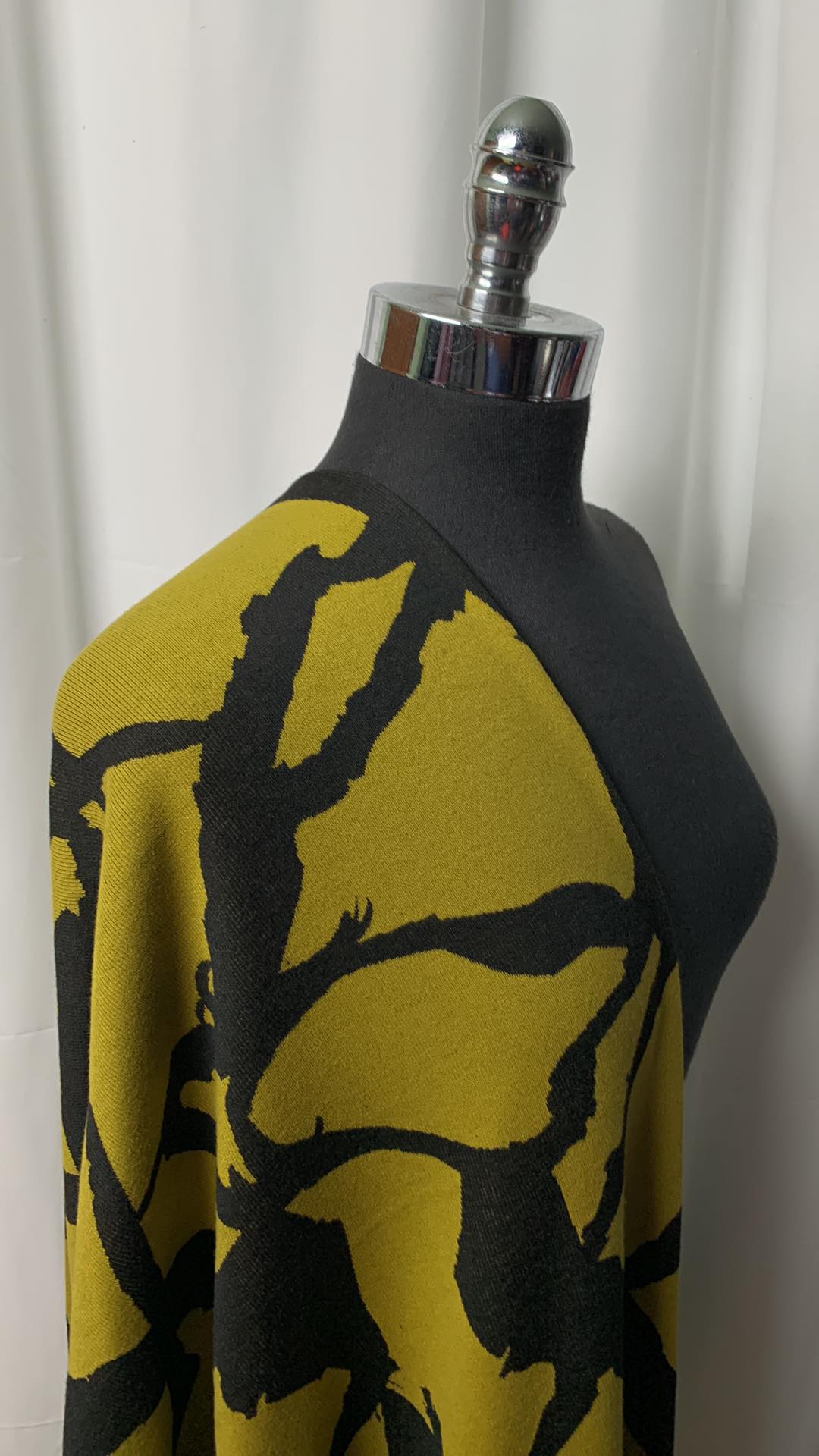 Chartreuse/Black Broken Glass - Modal/Cotton/Spandex Jacquard 1x1 Rib- By the Yard