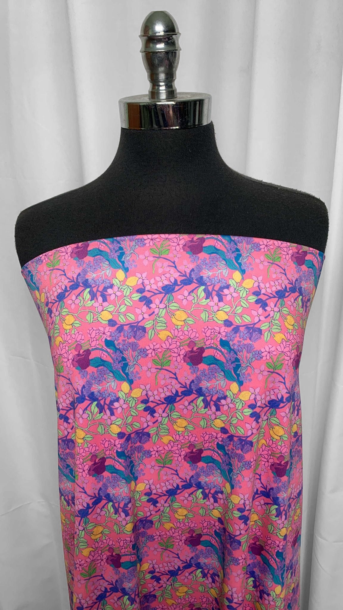 Pink Floral Vines - Poly/Spandex (Brushed-Back) - 2 Yard Cut