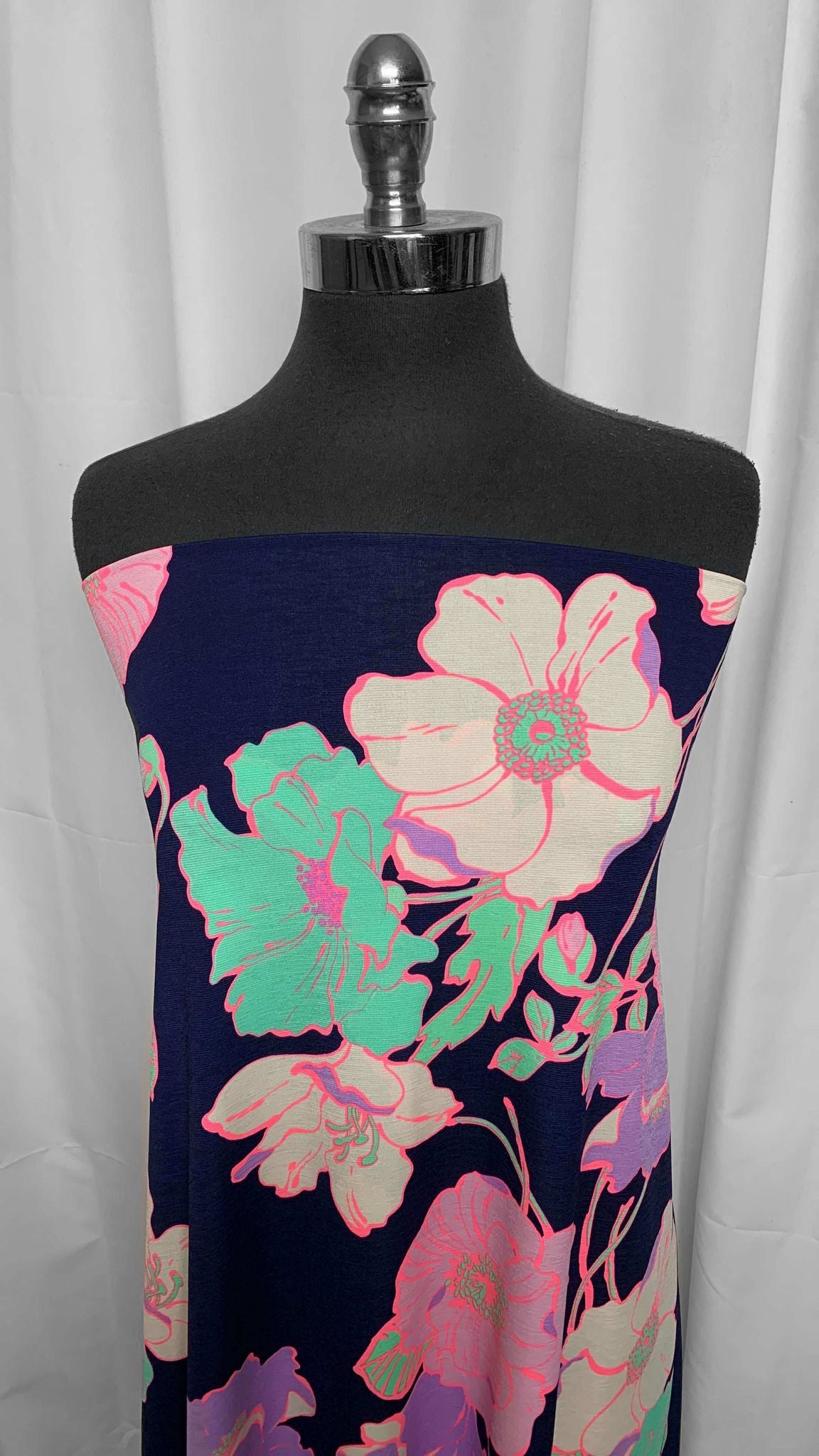 Navy/Pink/Mint Floral - Bulgari ITY - 2 Yard Cut