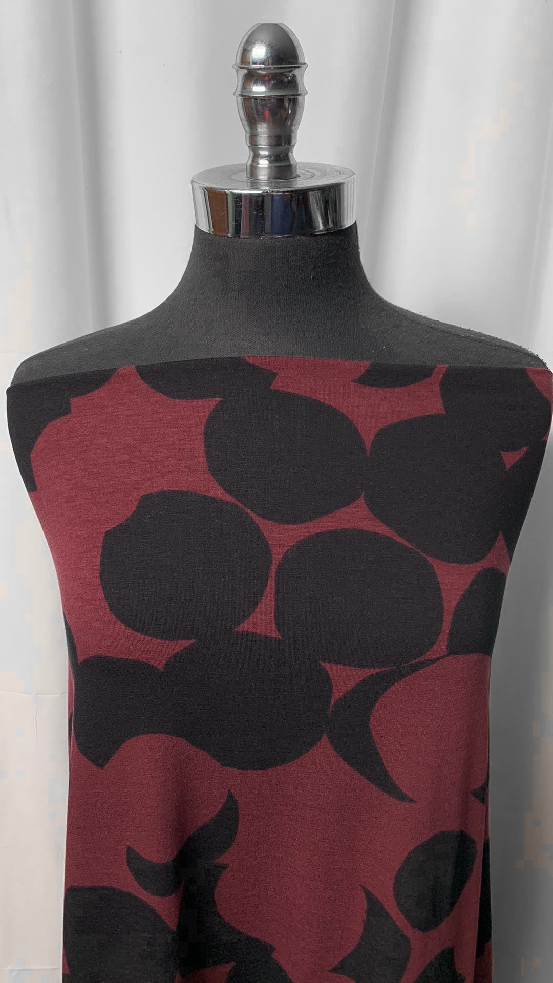 Maroon/Black Circles - Bamboo/Cotton/Spandex - By the Yard