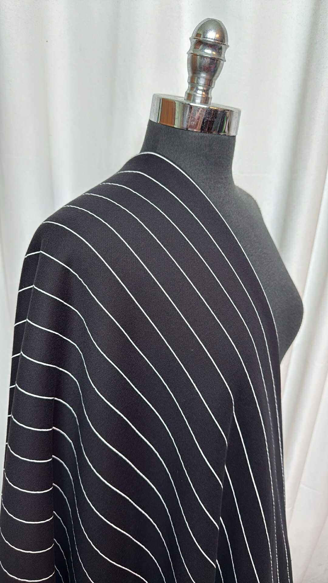 Black/White Stripe - Cotton Sweatshirt Fleece - 2 Yard Cut
