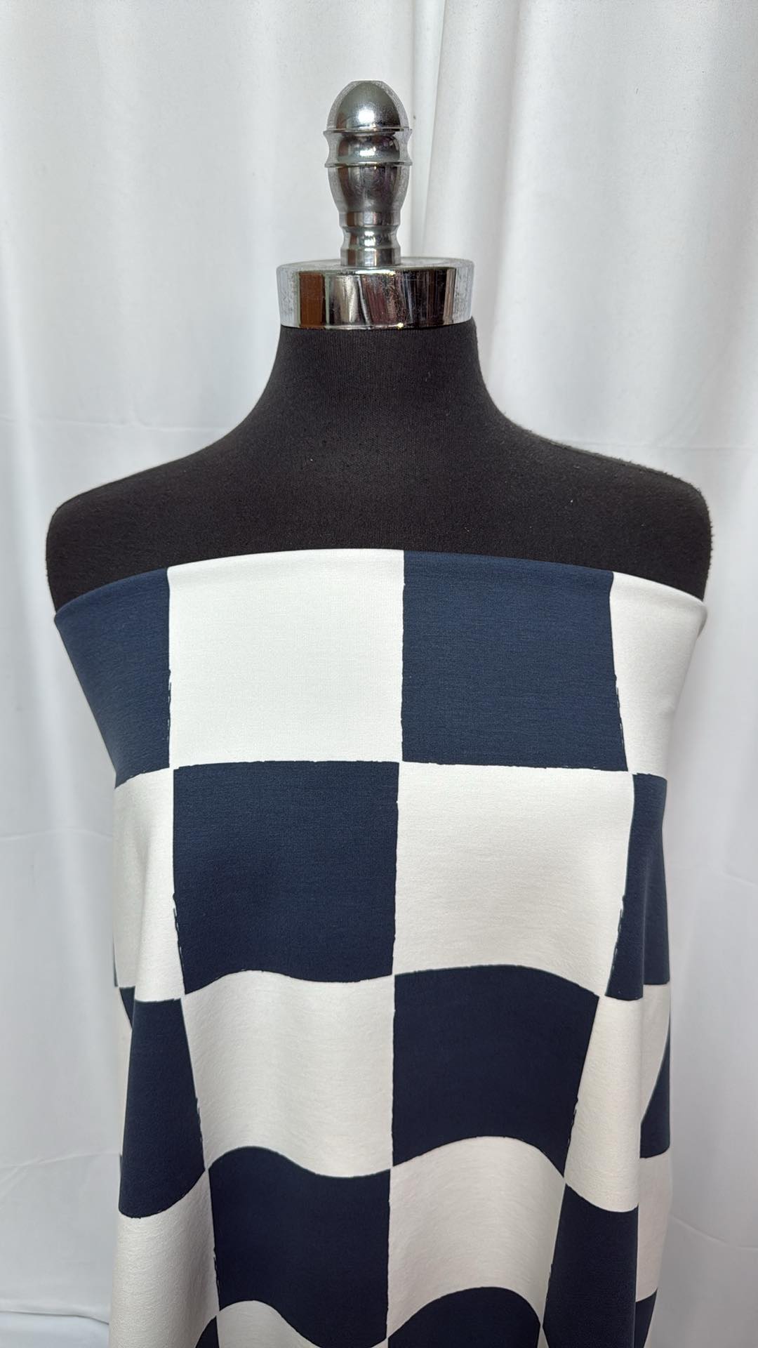 Navy/Ivory Large Checker - Cotton/Spandex Interlock - 2 Yard Cut