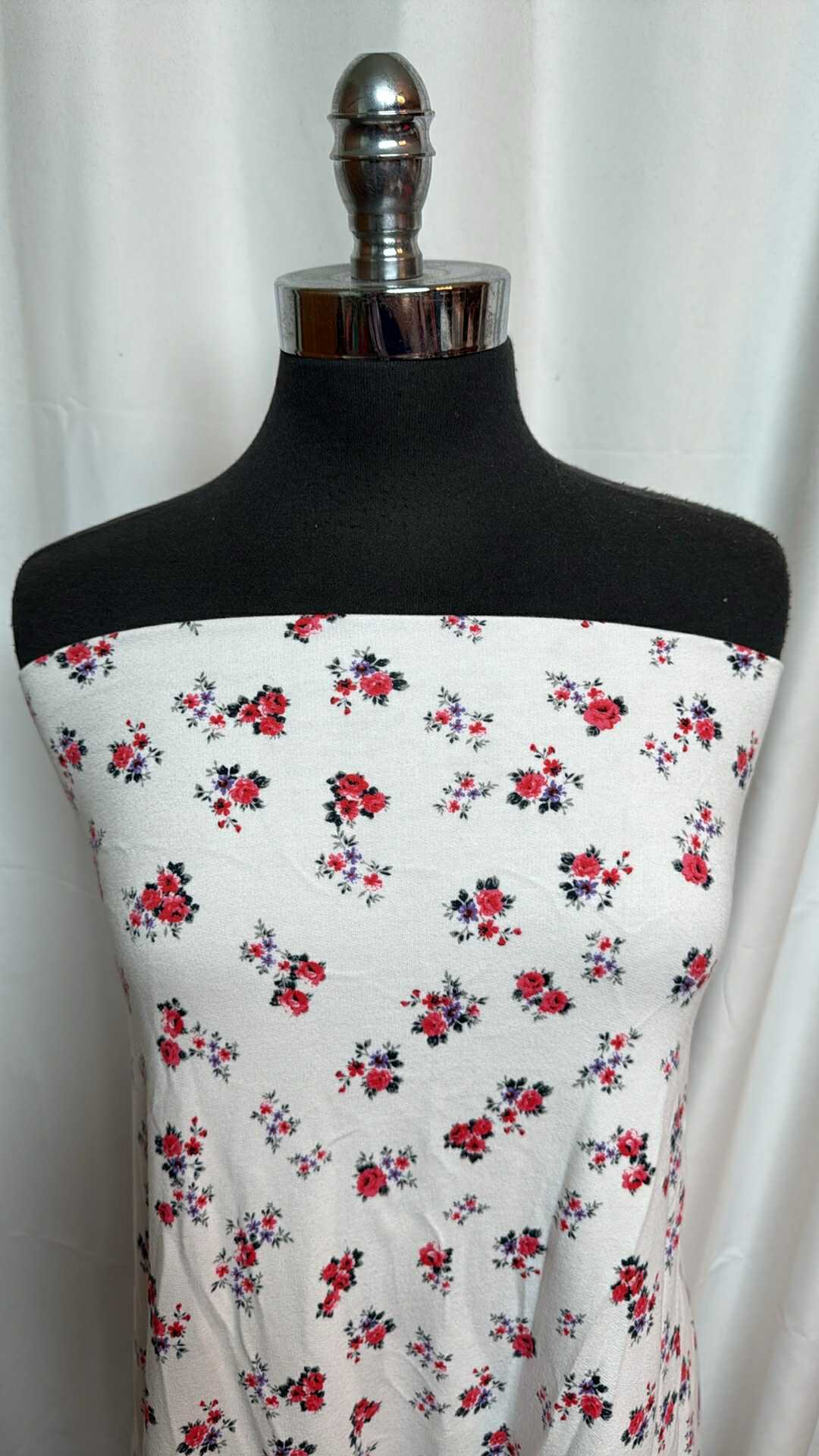 Ivory/Red Ditsy Floral - Cotton/Spandex French Terry - 2 Yard Cut