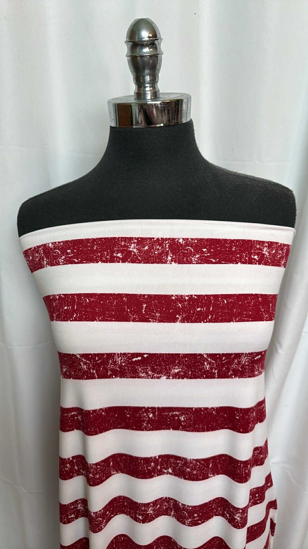 Red/White Distressed Stripe - Double Brushed Poly Spandex - 2 Yard Cut