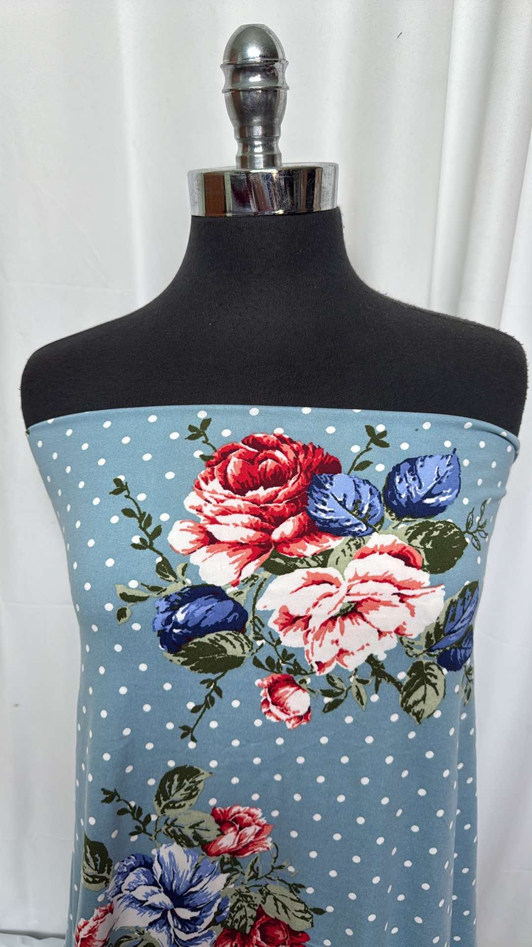 Blue Dot Floral - Double Brushed Poly Spandex - 2 Yard Cut
