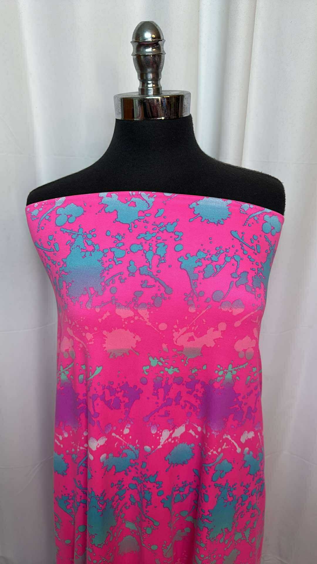 Pink Splatter - Double Brushed Poly Spandex - 2 Yard Cut