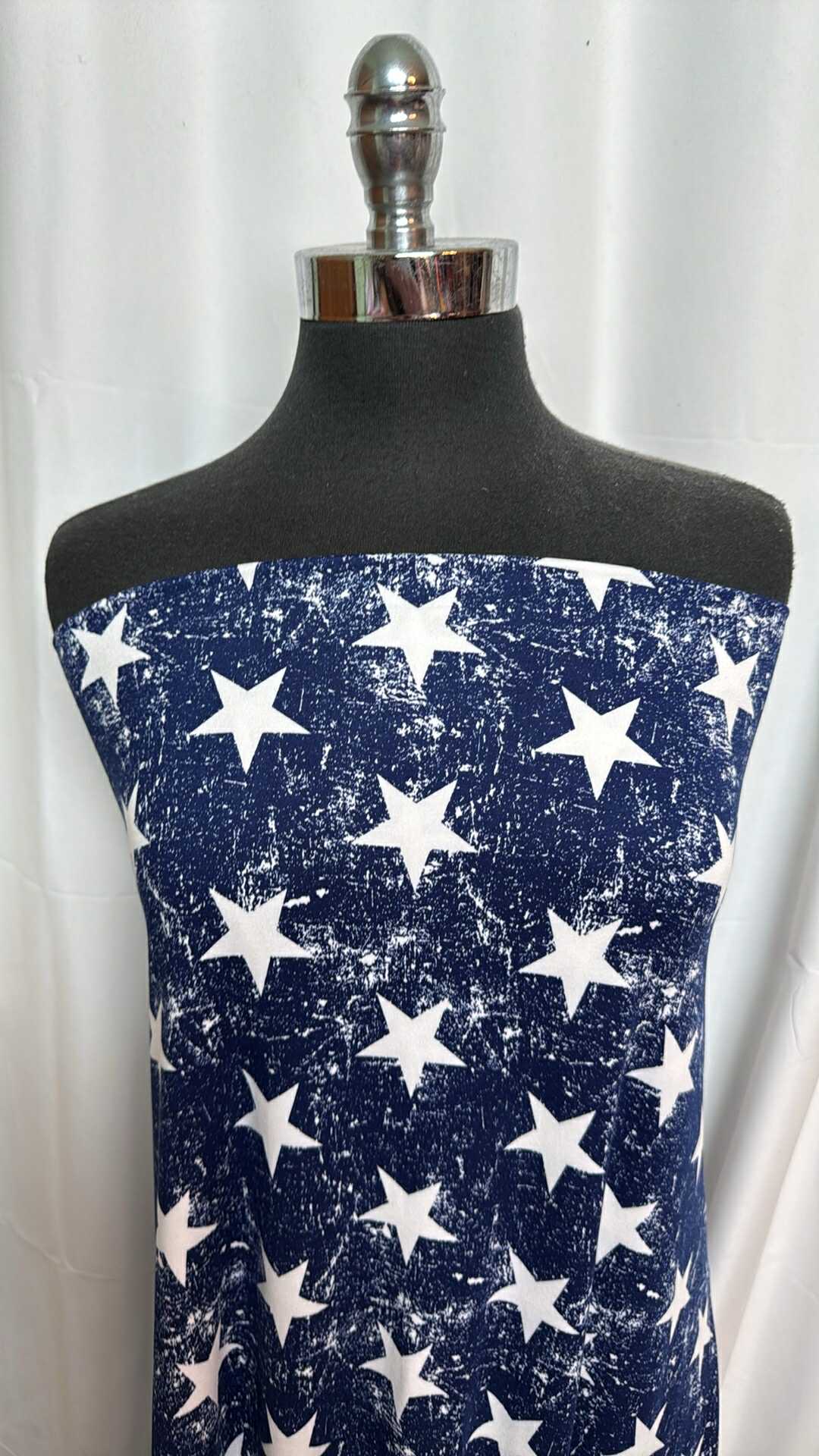 Navy Distressed Star - Double Brushed Poly Spandex - 2 Yard Cut