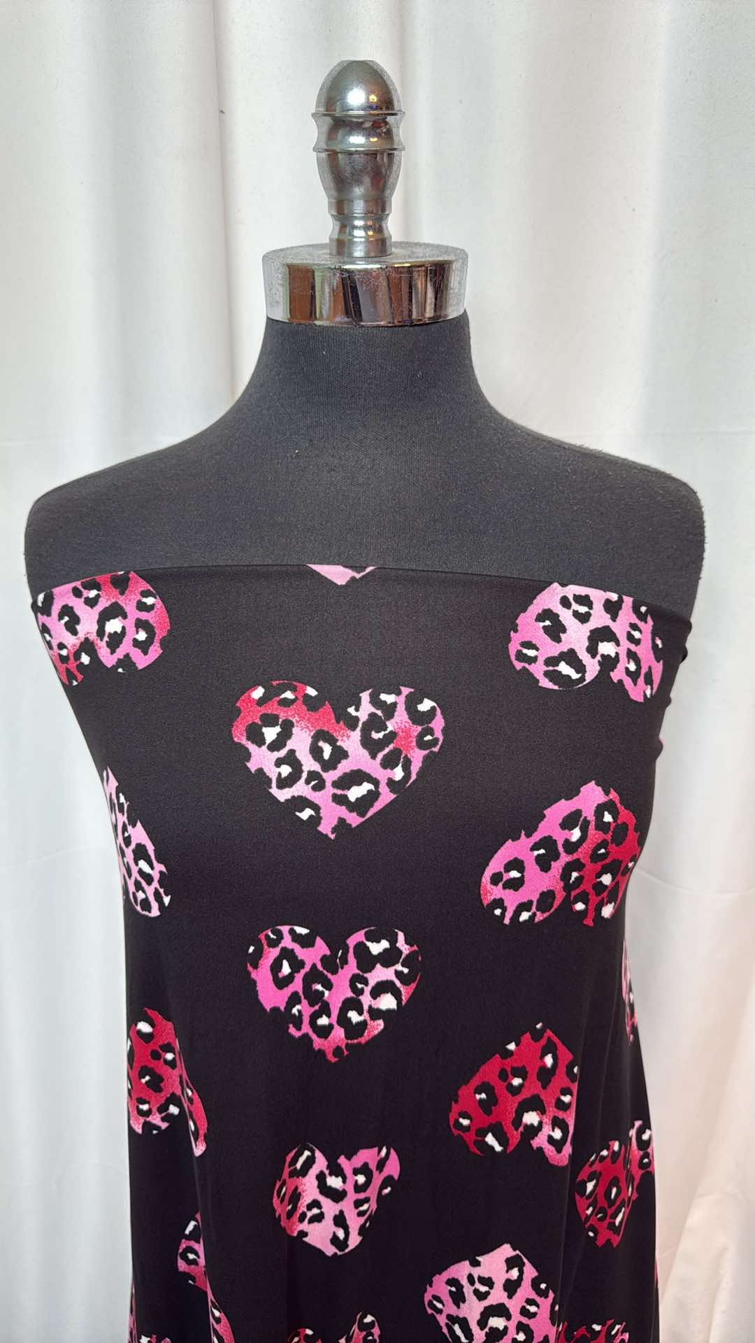 Leopard Hearts on Black - Double Brushed Poly Spandex- 2 Yard Cut