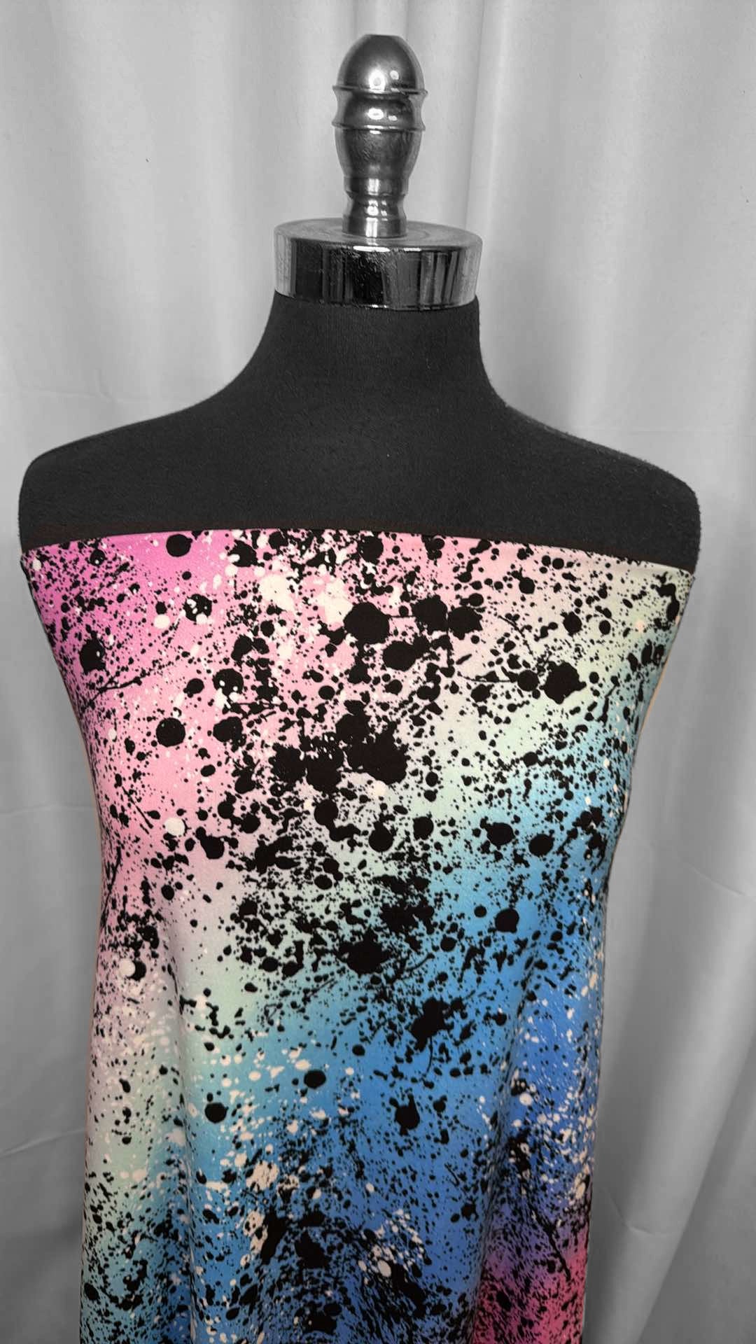 Pink/Blue/Black Splatter - Double Brushed Poly Spandex - 2 Yard Cut