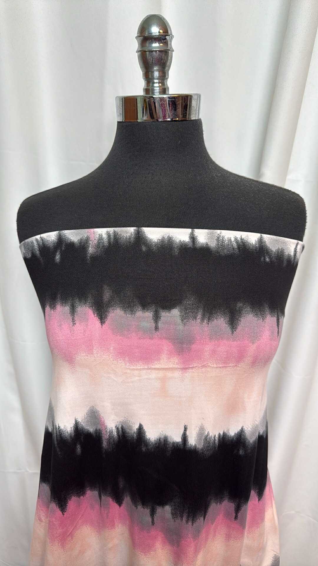 Black/Pink/Ivory Tie Dye Stripe - Double Brushed Poly Spandex - 2 Yard Cut