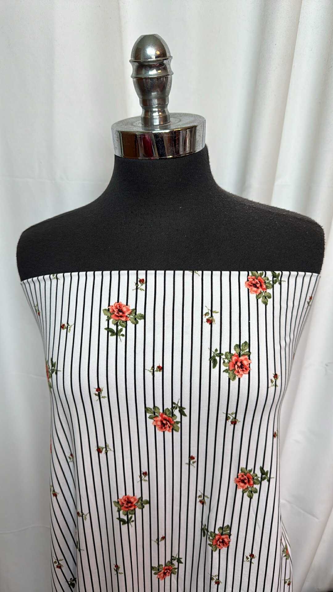 Pin Stripe/Floral - Double Brushed Poly Spandex - 2 Yard Cut