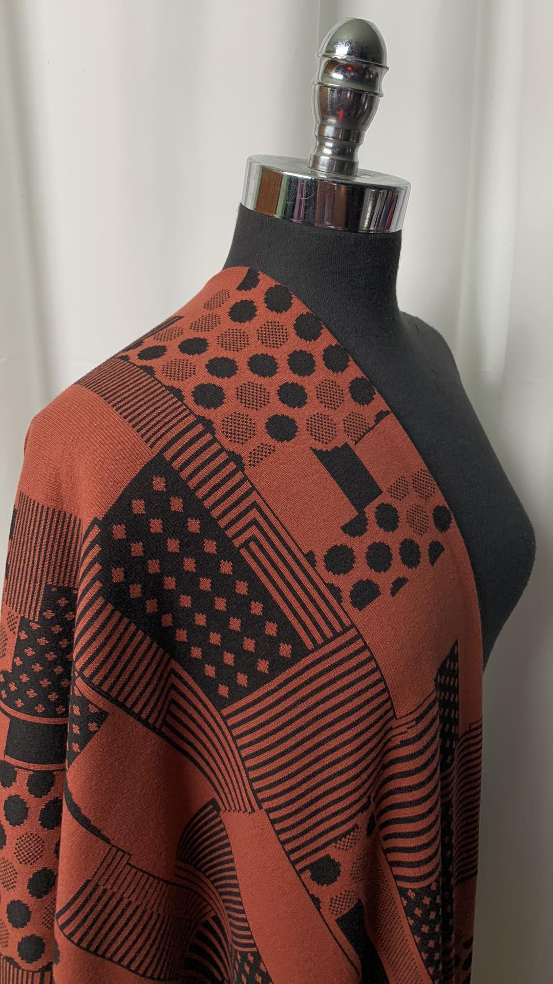 Chestnut/Black Flags - Modal/Cotton/Spandex Jacquard 1x1 Rib- By the Yard
