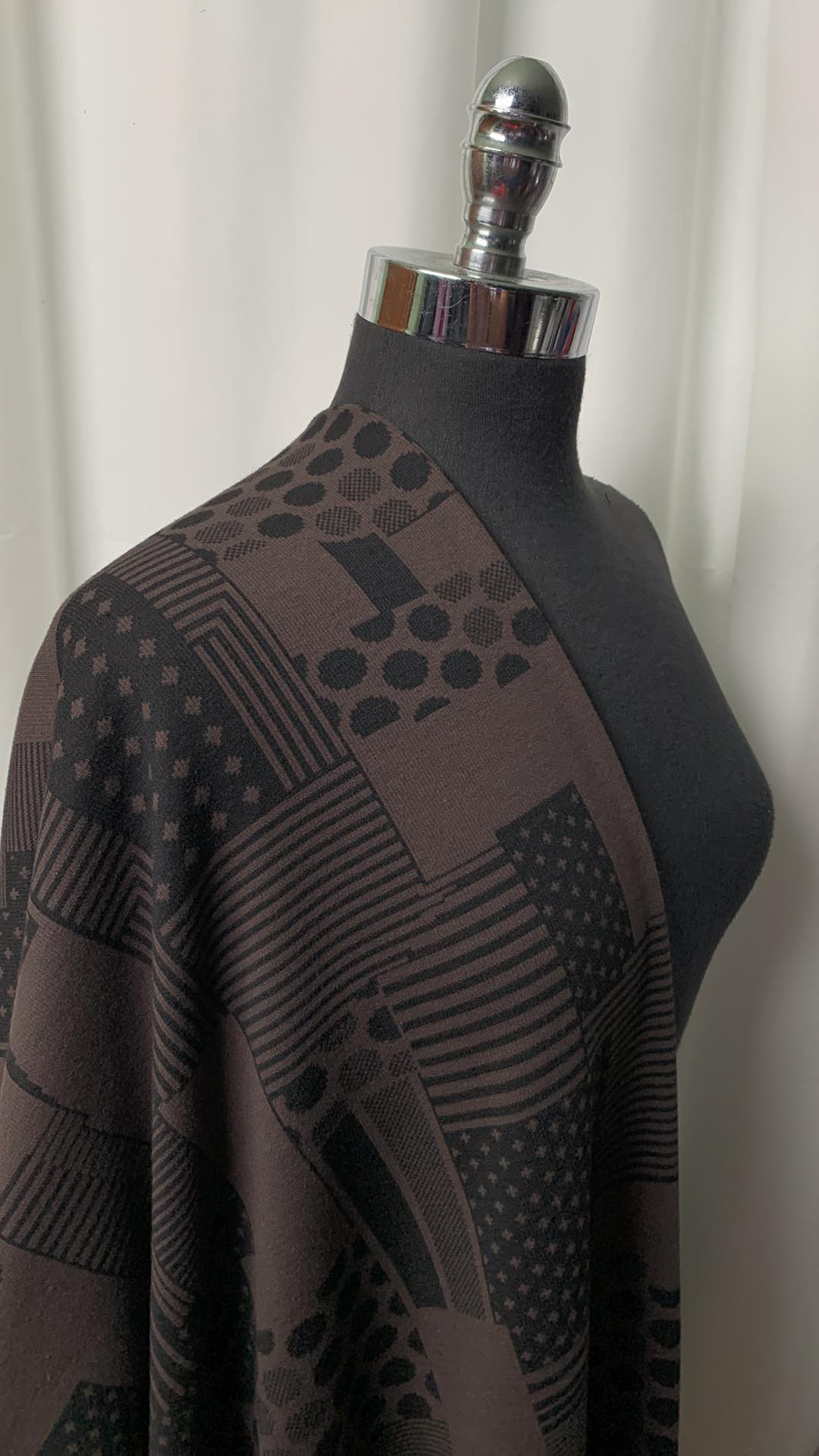 Coffee/Black Flags - Modal/Cotton/Spandex Jacquard 1x1 Rib - 2 Yard Cut