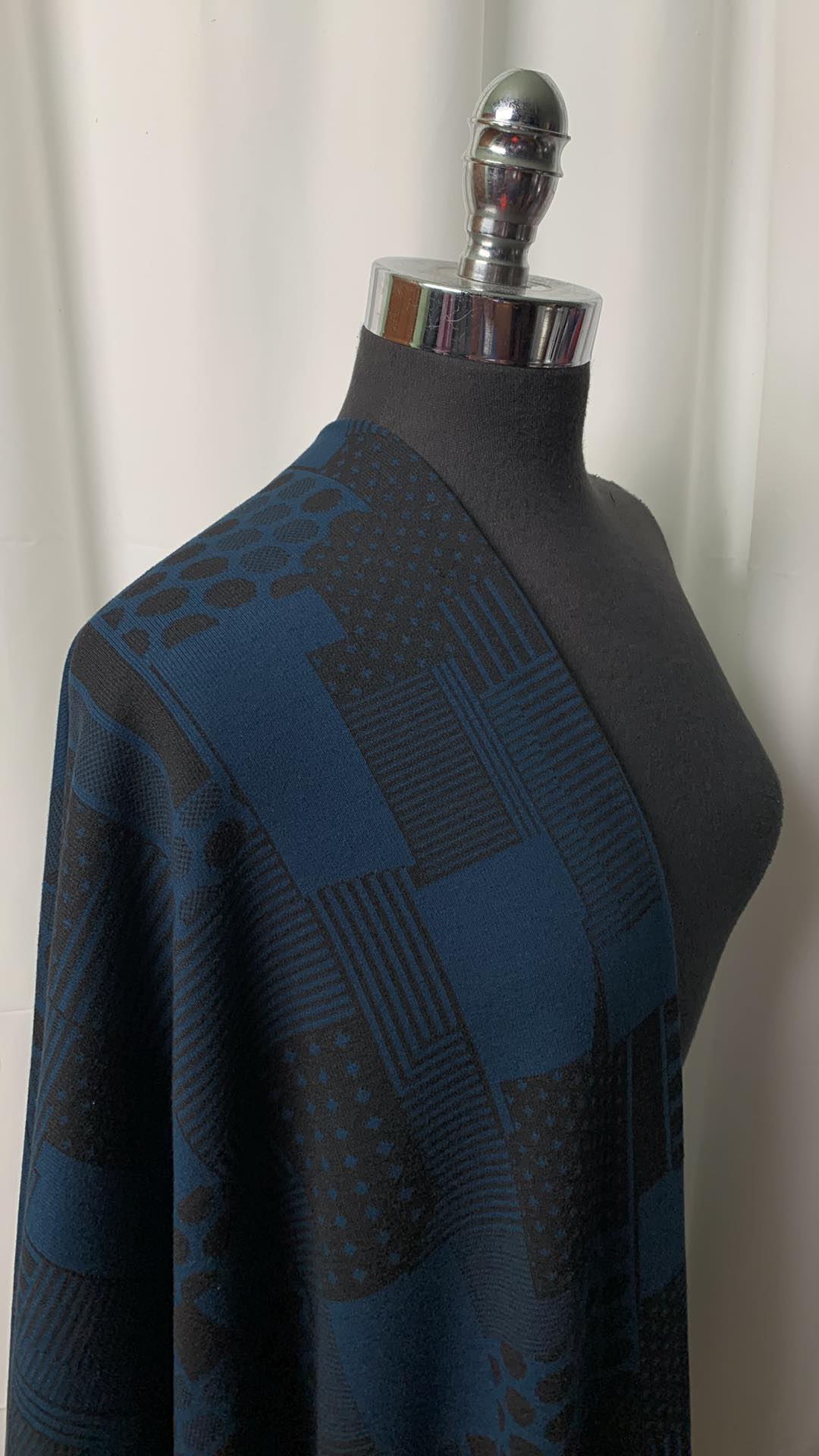 Teal/Black Flags - Modal/Cotton/Spandex Jacquard 1x1 Rib- By the Yard