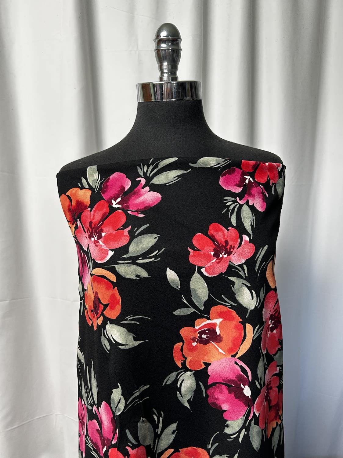 Black/Red Floral - Crepe Scuba - 2 Yard Cut