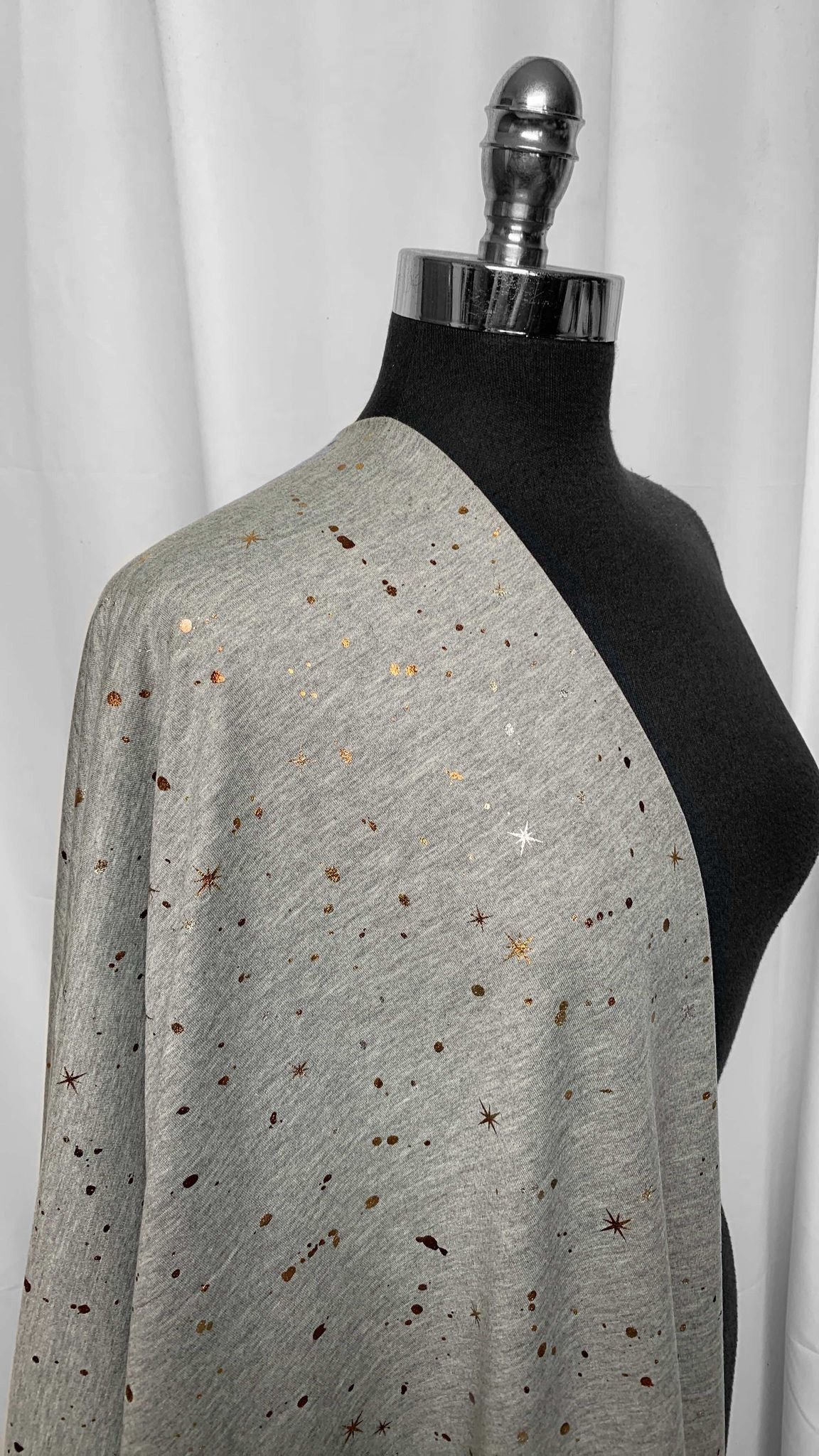 Grey w/Foil Stars - PRS French Terry - 2 Yard Cut