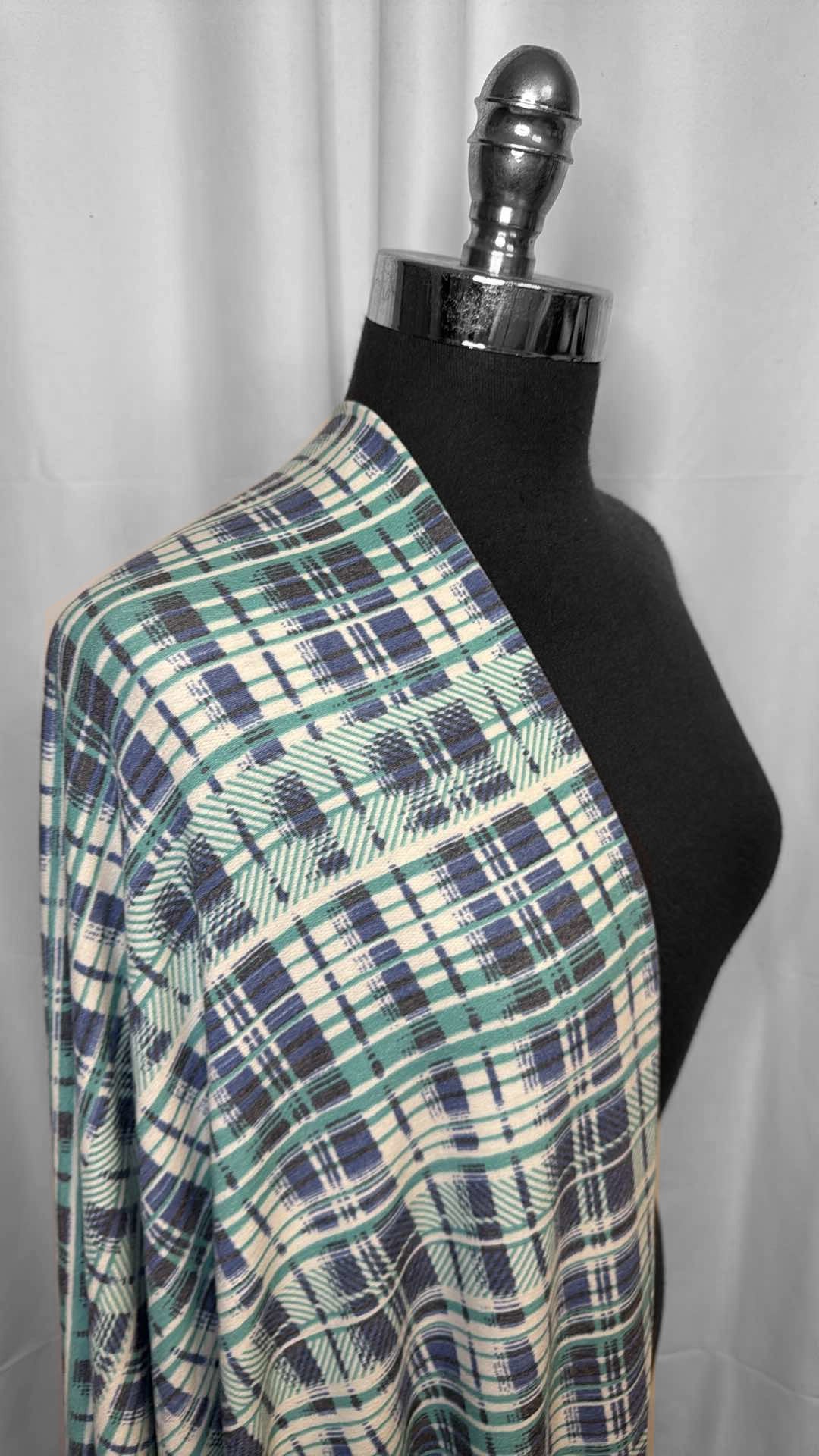 Navy/Sage Plaid - PRS French Terry - 3 Yard Cut