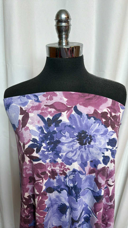 Blue/Purple Floral - PRS French Terry - 2 Yard Cut