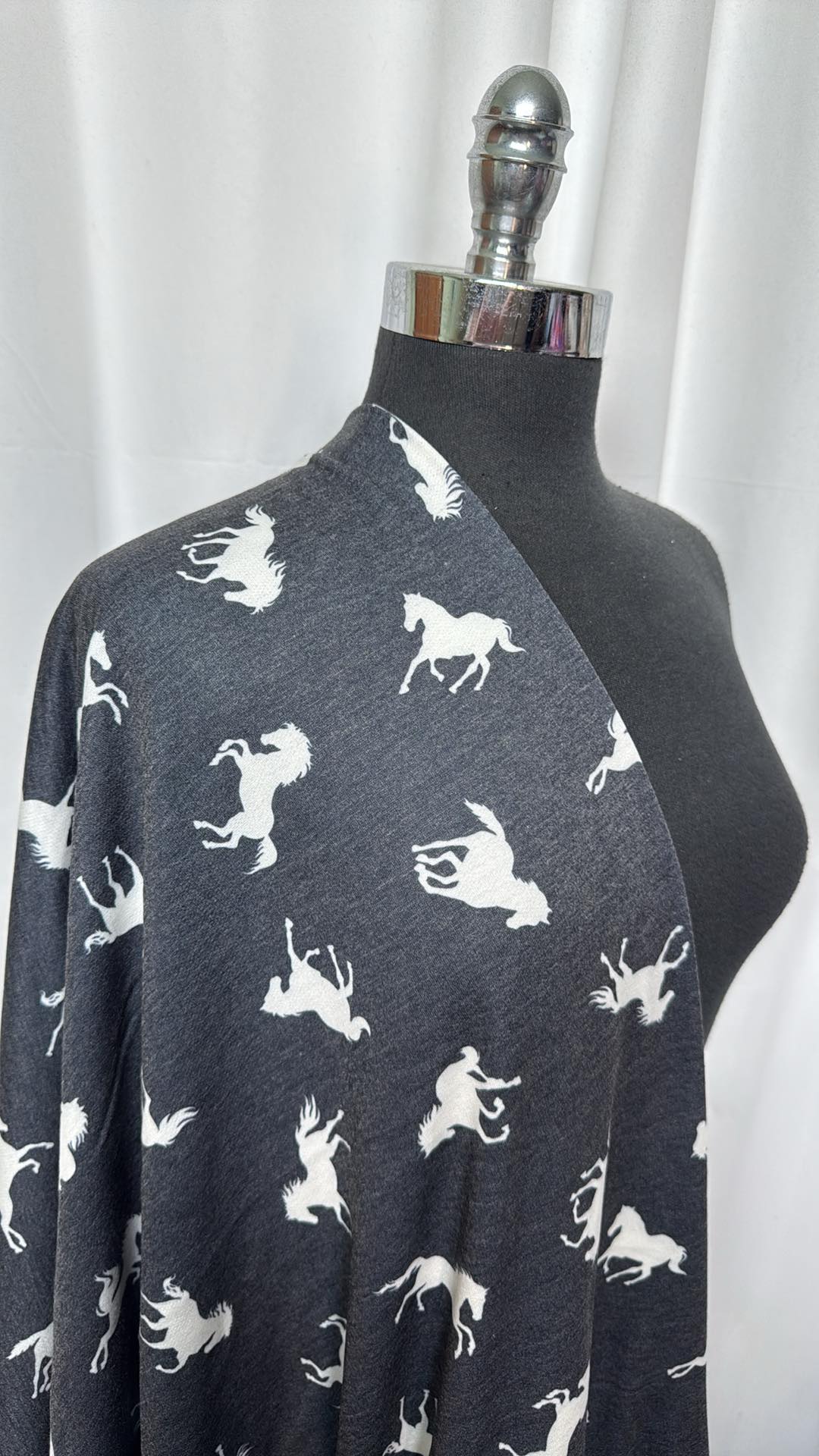 Navy/Ivory Horses - PRS French Terry - 2 Yard Cut